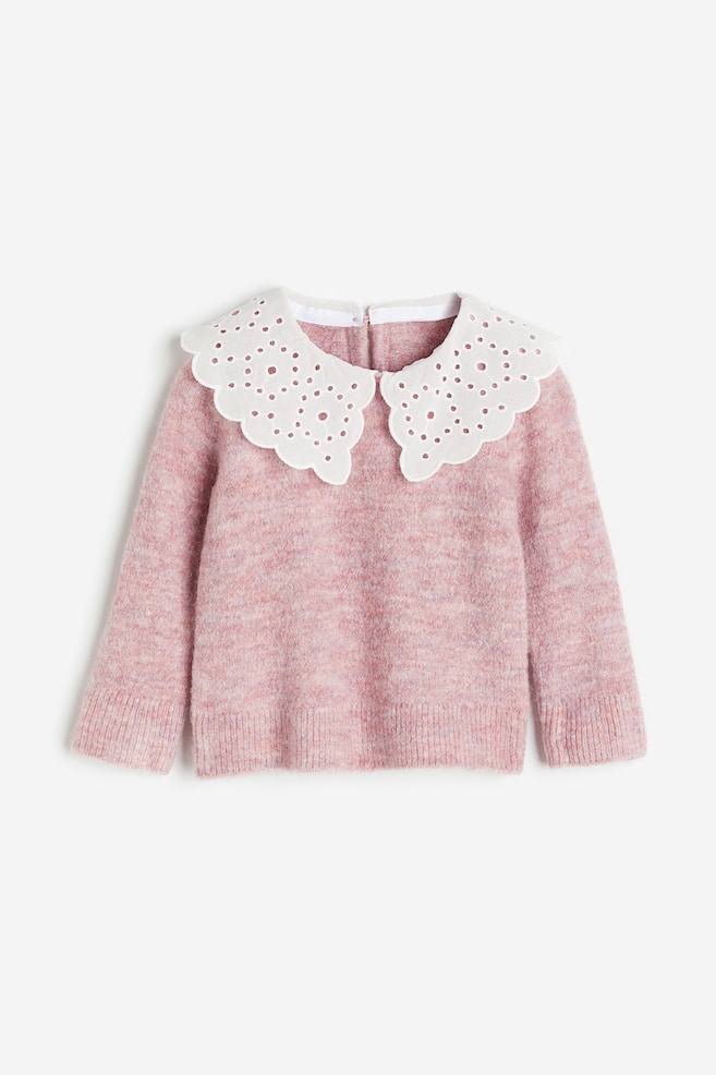 Broderie anglaise-collared jumper - Pink marl/Green marl/Light beige marl - 1