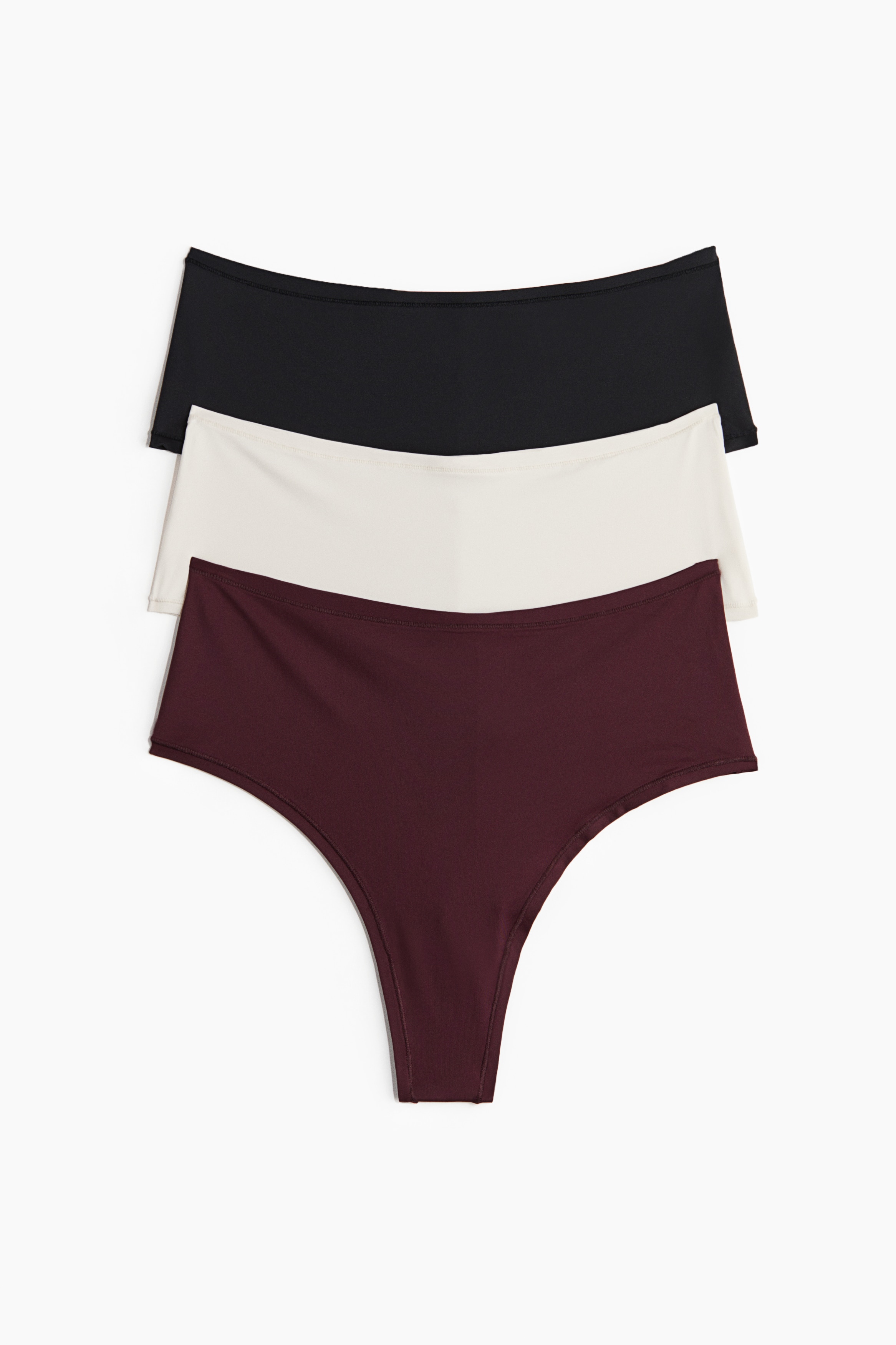 3-pack microfibre Brazilian briefs - Burgundy/Black/Cream/Black/Light khaki green/Beige/Beige/White/Black