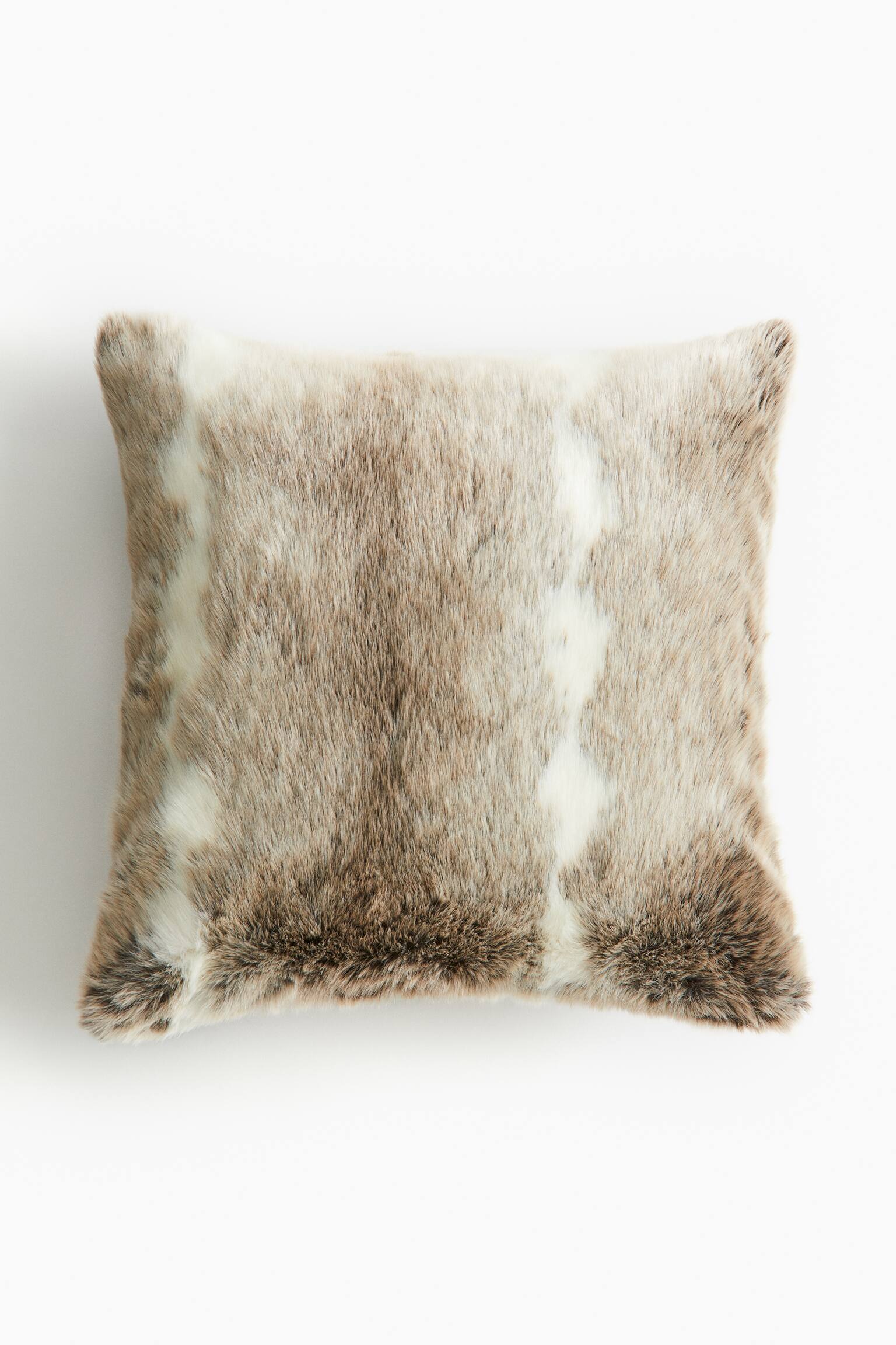 כיסוי לכרית נוי מפרווה מלאכותית - לבן/חום בהיר - 2