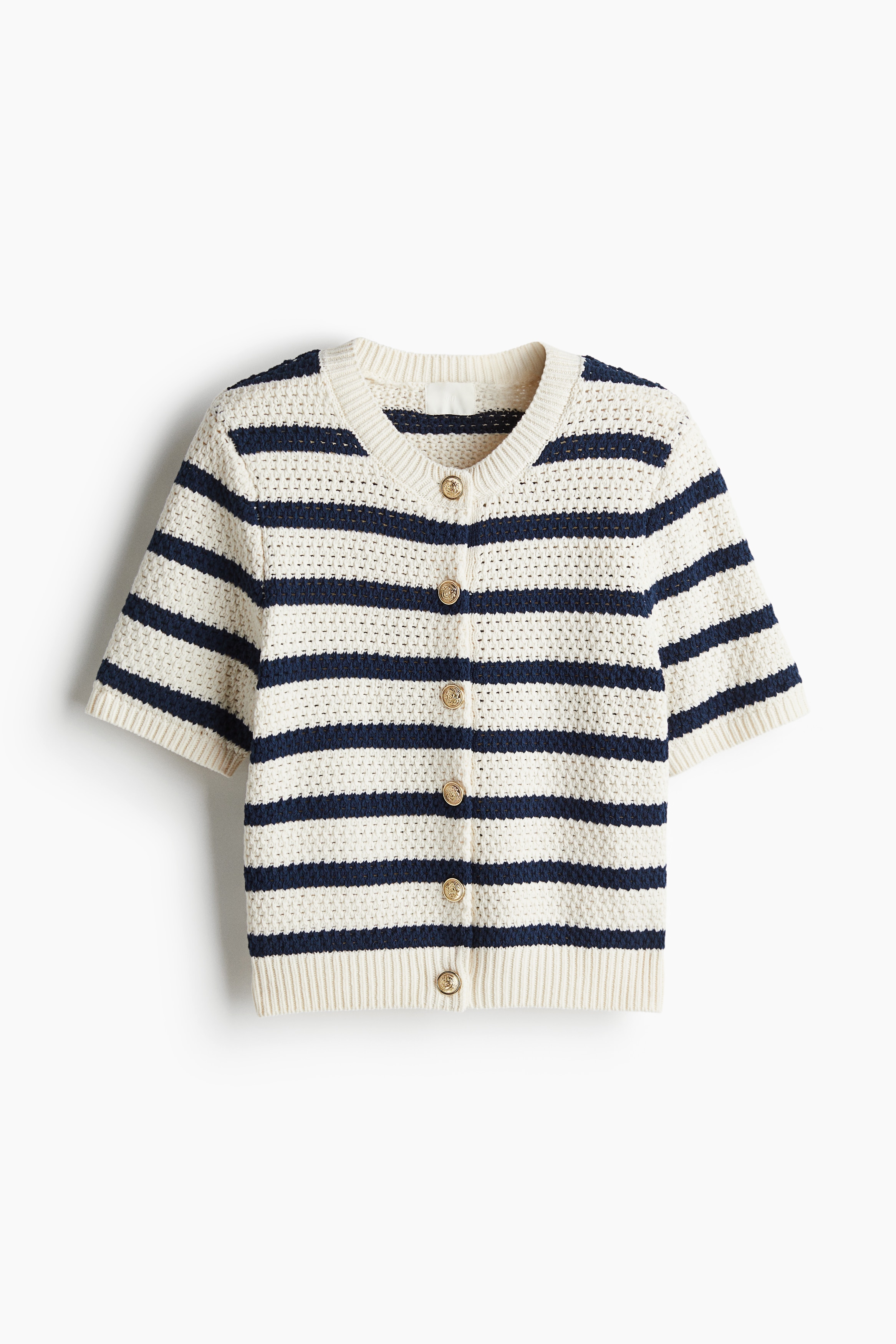 Textured-Knit Cardigan - Cream/striped