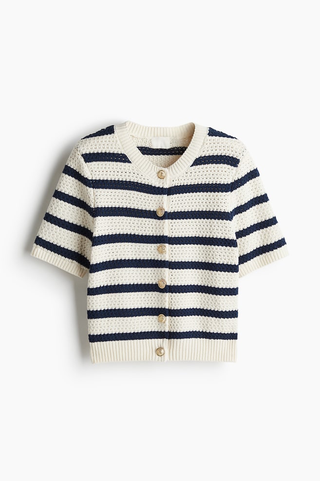 Textured-Knit Cardigan - Cream/striped - 1