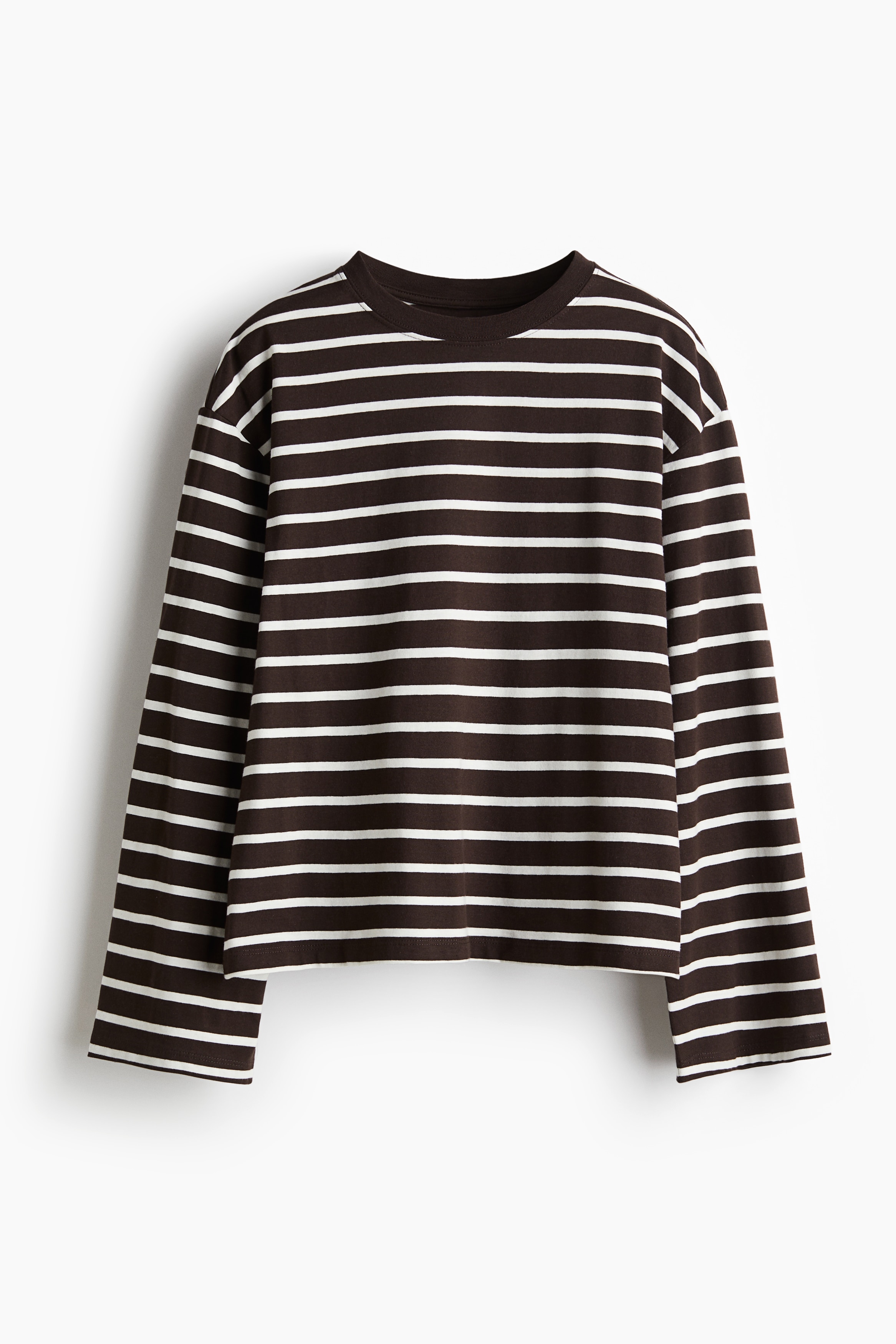 Long Sleeve Cotton Top - Dark brown/Stripe/Dark red/Stripe/Black