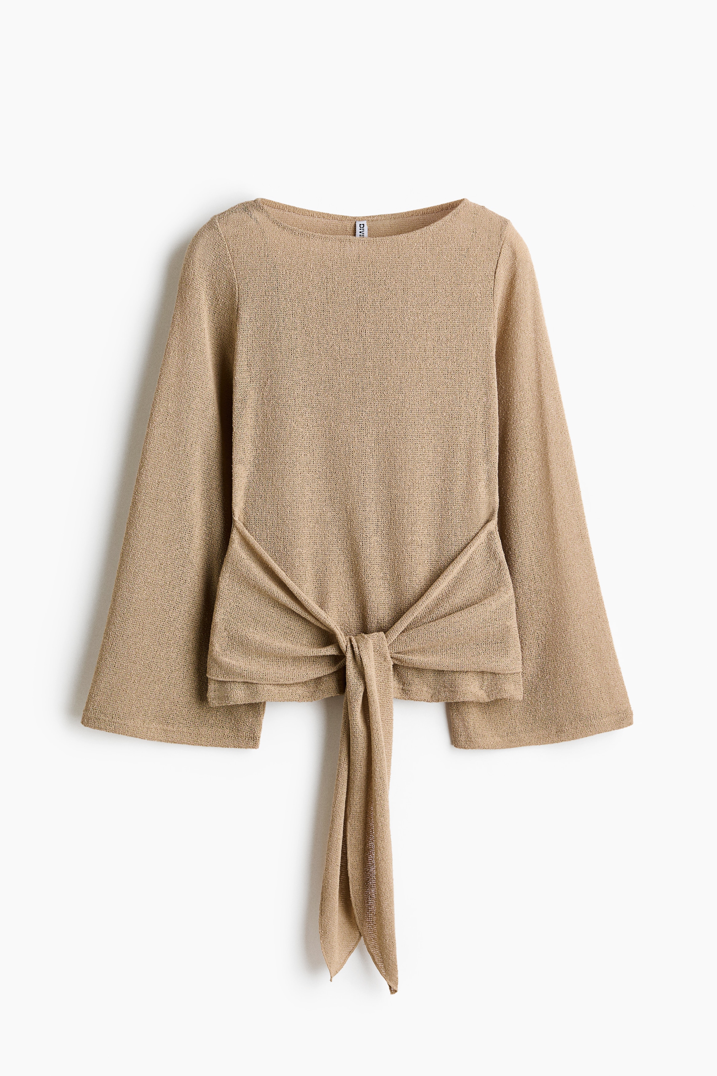 Top in maglia con code da annodare - Beige/Marrone scuro