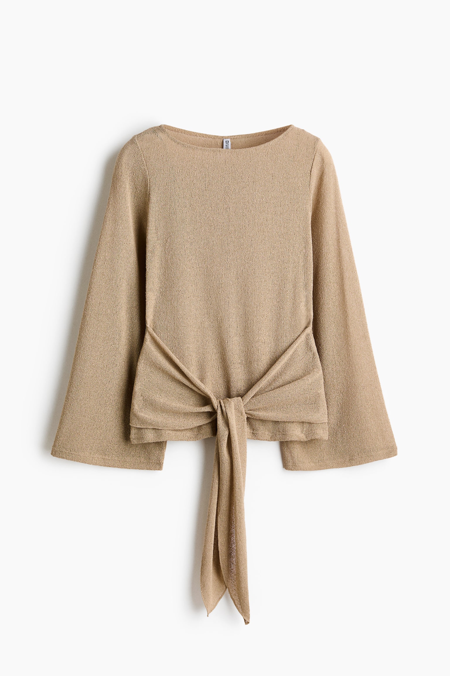 Top in maglia con code da annodare - Beige/Marrone scuro