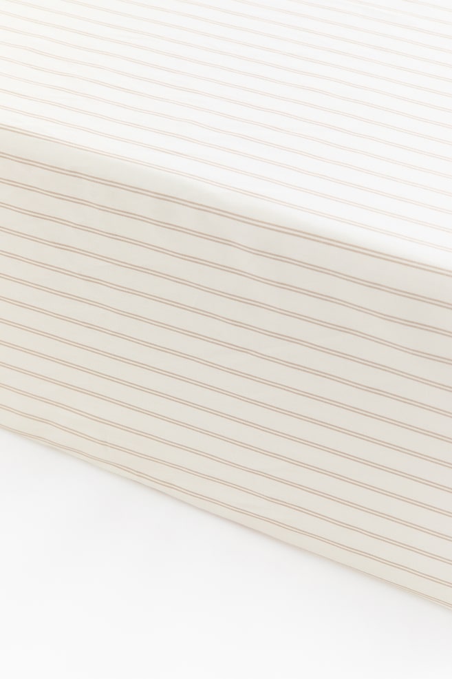 Patterned Satin Fitted Sheet - White/beige striped/Light beige/black striped/Beige/floral - 1