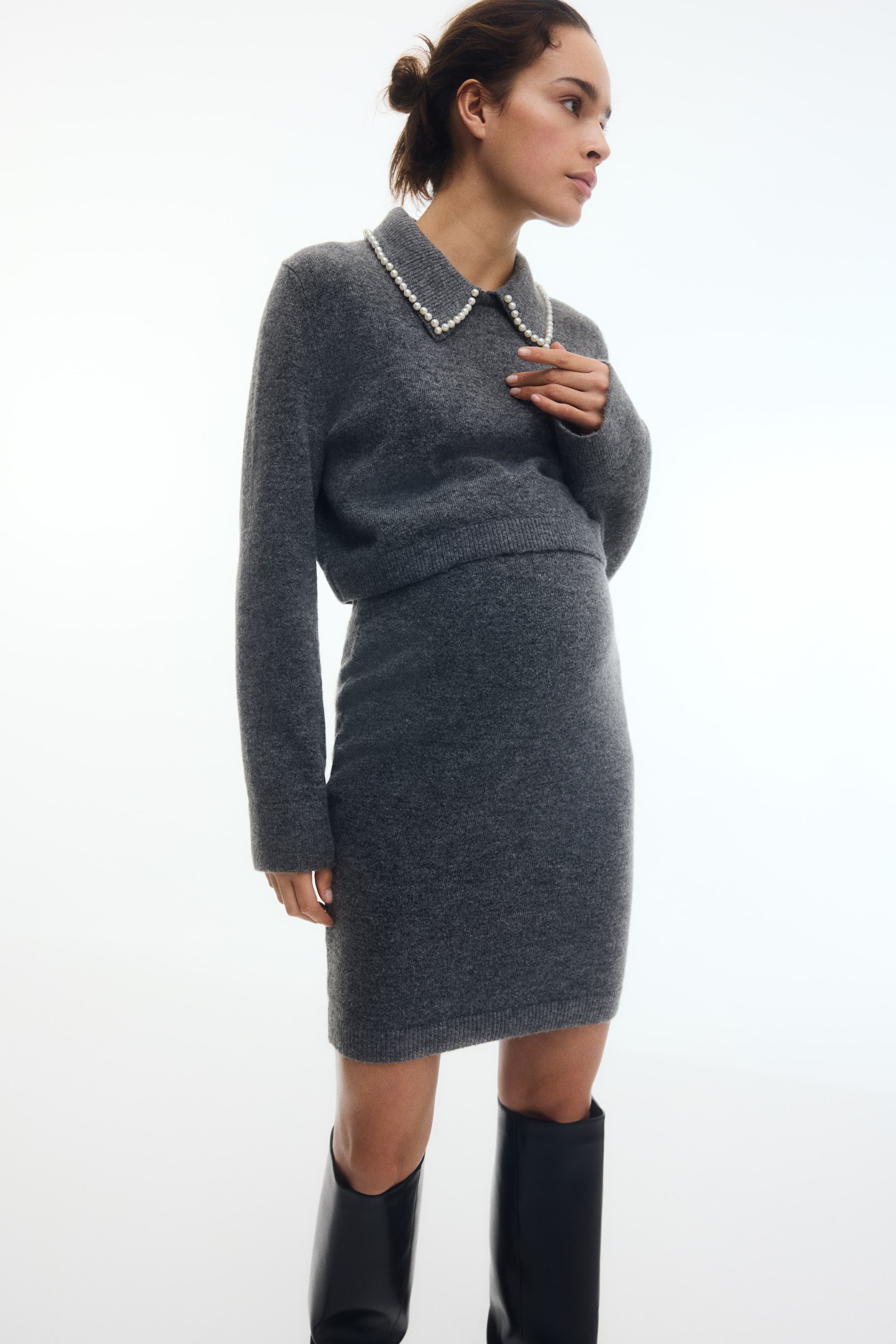 Vis større bilde: MAMA 2-delt strikket sett - Mørk gråmelert - DAME | H&M NO 1