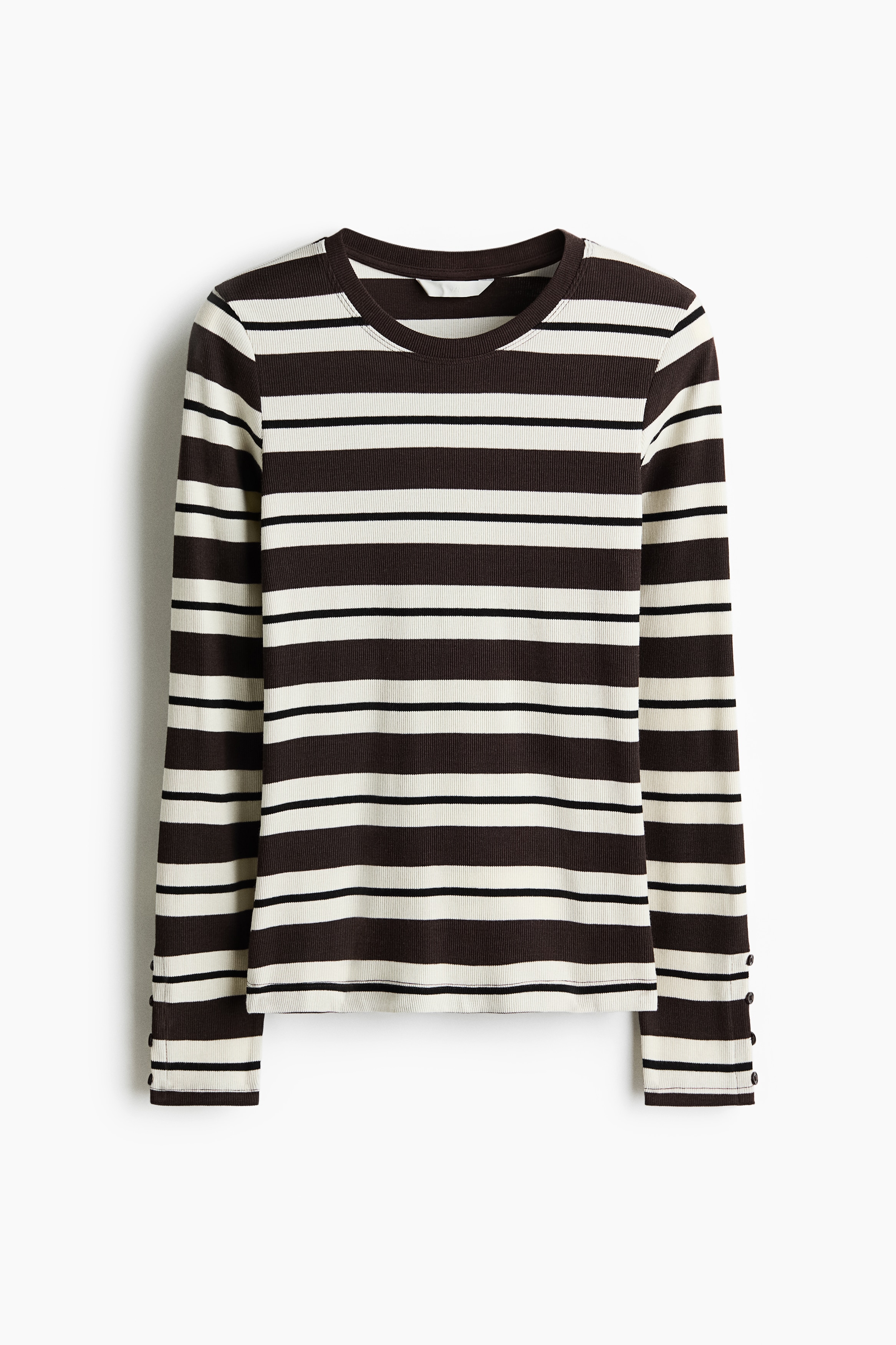 Geripptes Shirt - Weiß/Dunkelbraun gestreift/Weinrot/Gestreift