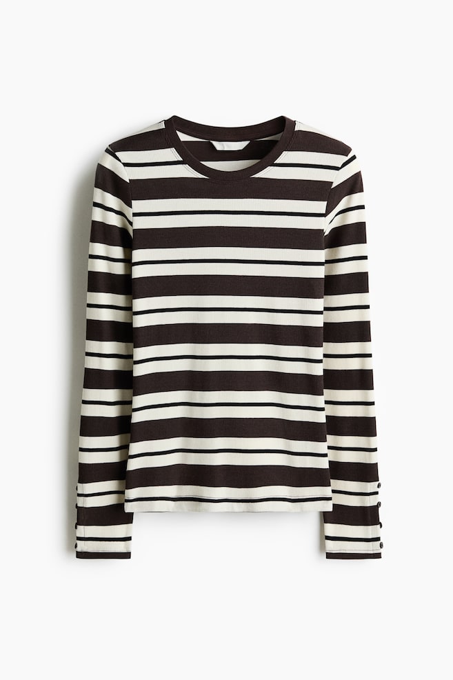 Ribbed top - White/Dark brown striped/Burgundy/Striped - 1