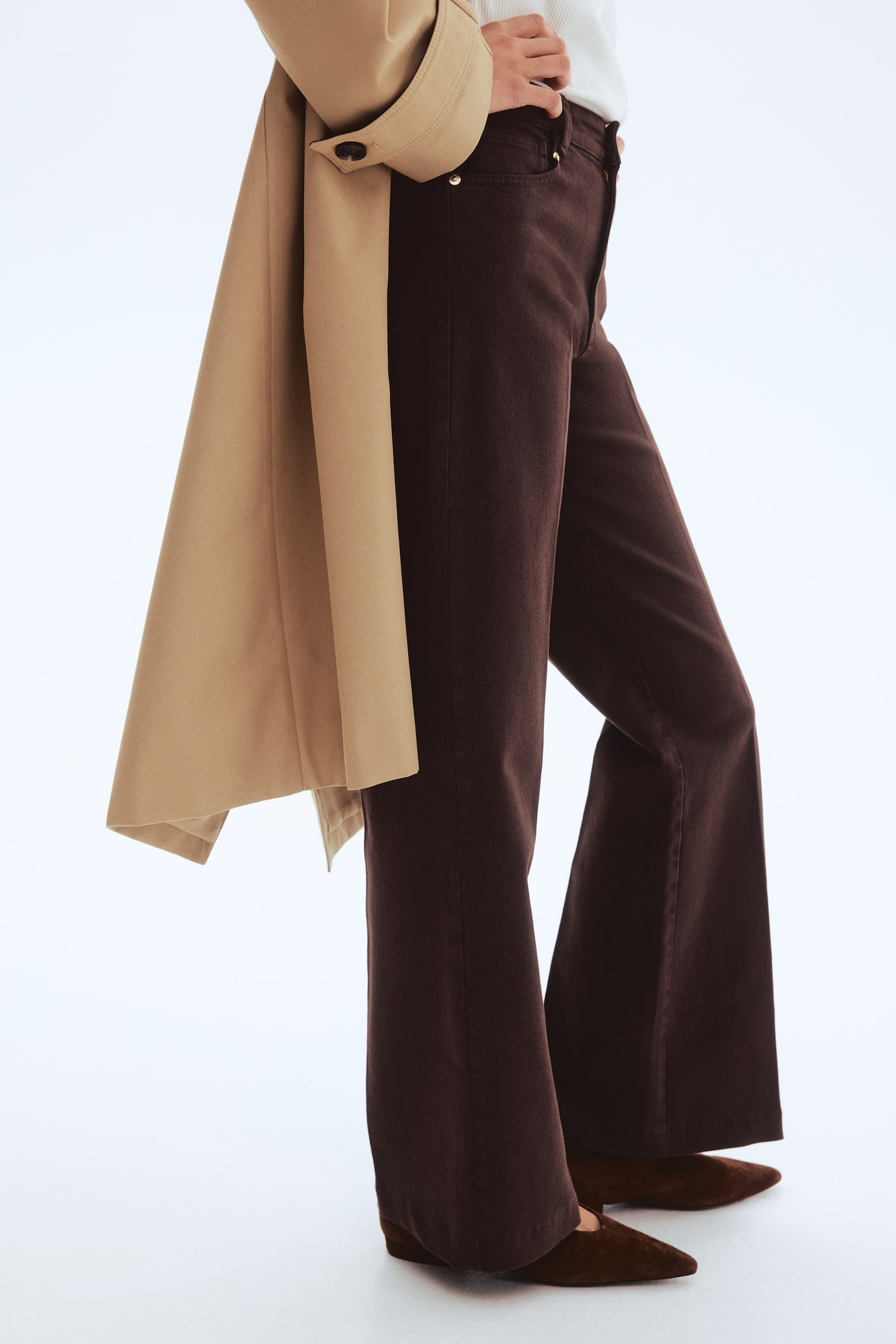 Bootcut twill trousers - Dark brown/Light blue - 3