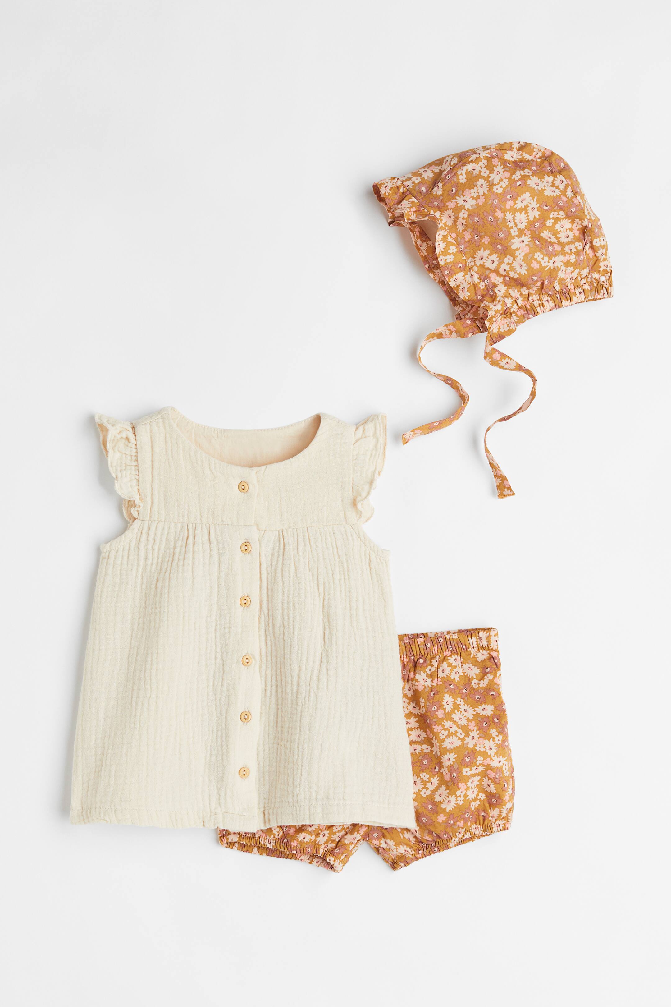 View larger image: 3-piece cotton set - Mustard yellow/Floral - Kids | H&M 1