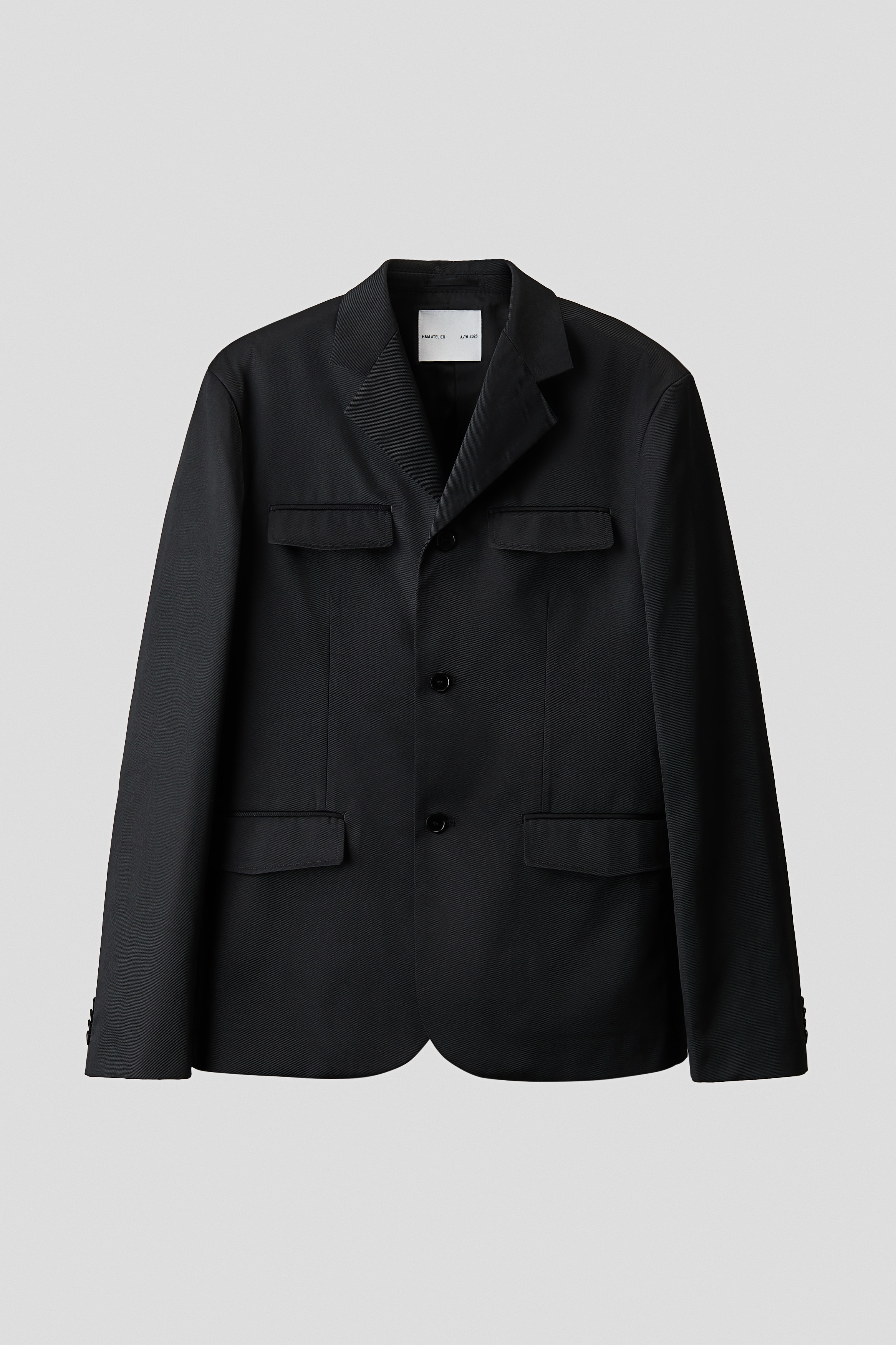 Slim Fit Single Breasted Twill Jacket - Black