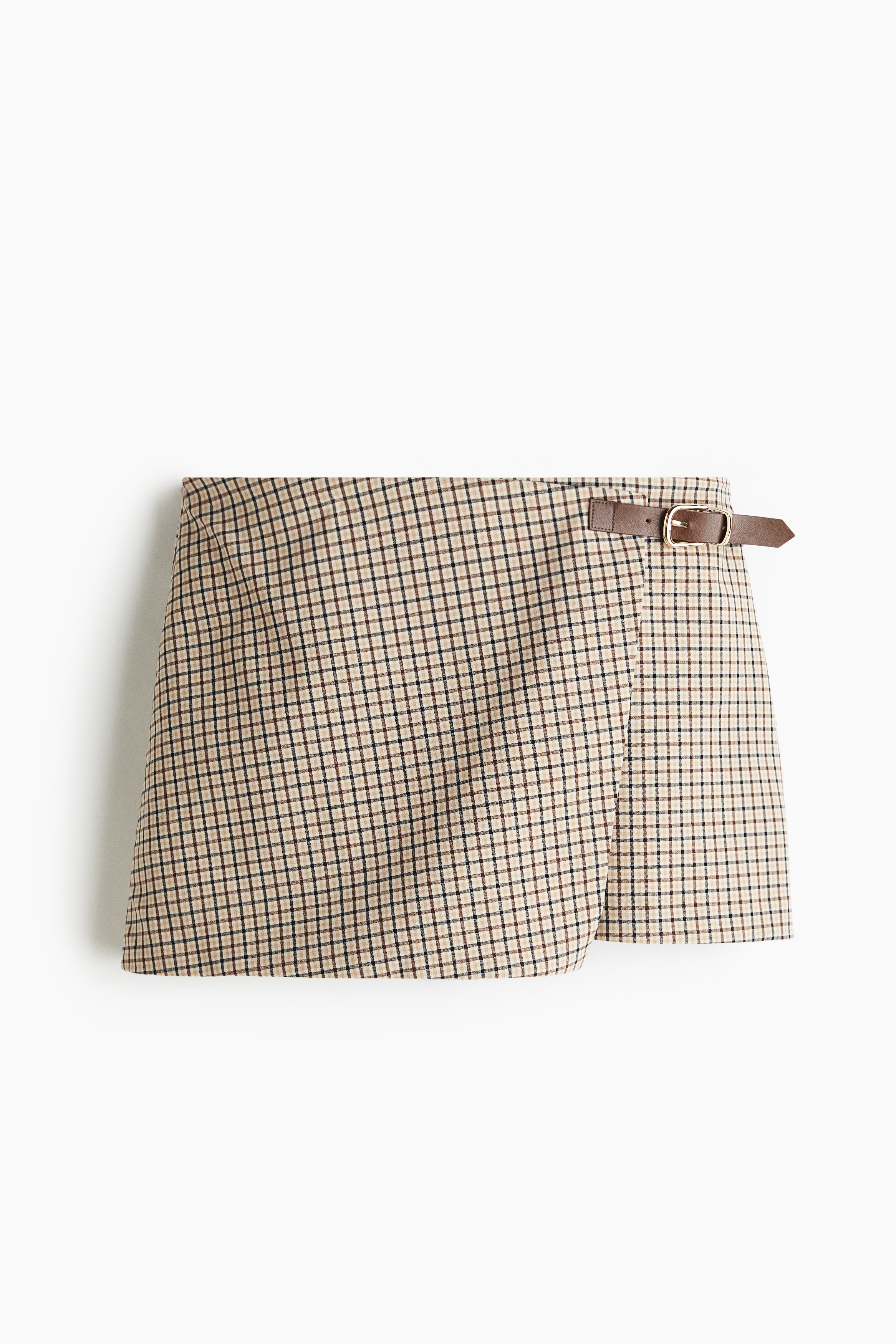 Falda short cruzada - Beige/Cuadros/Gris/Franjas estrechas