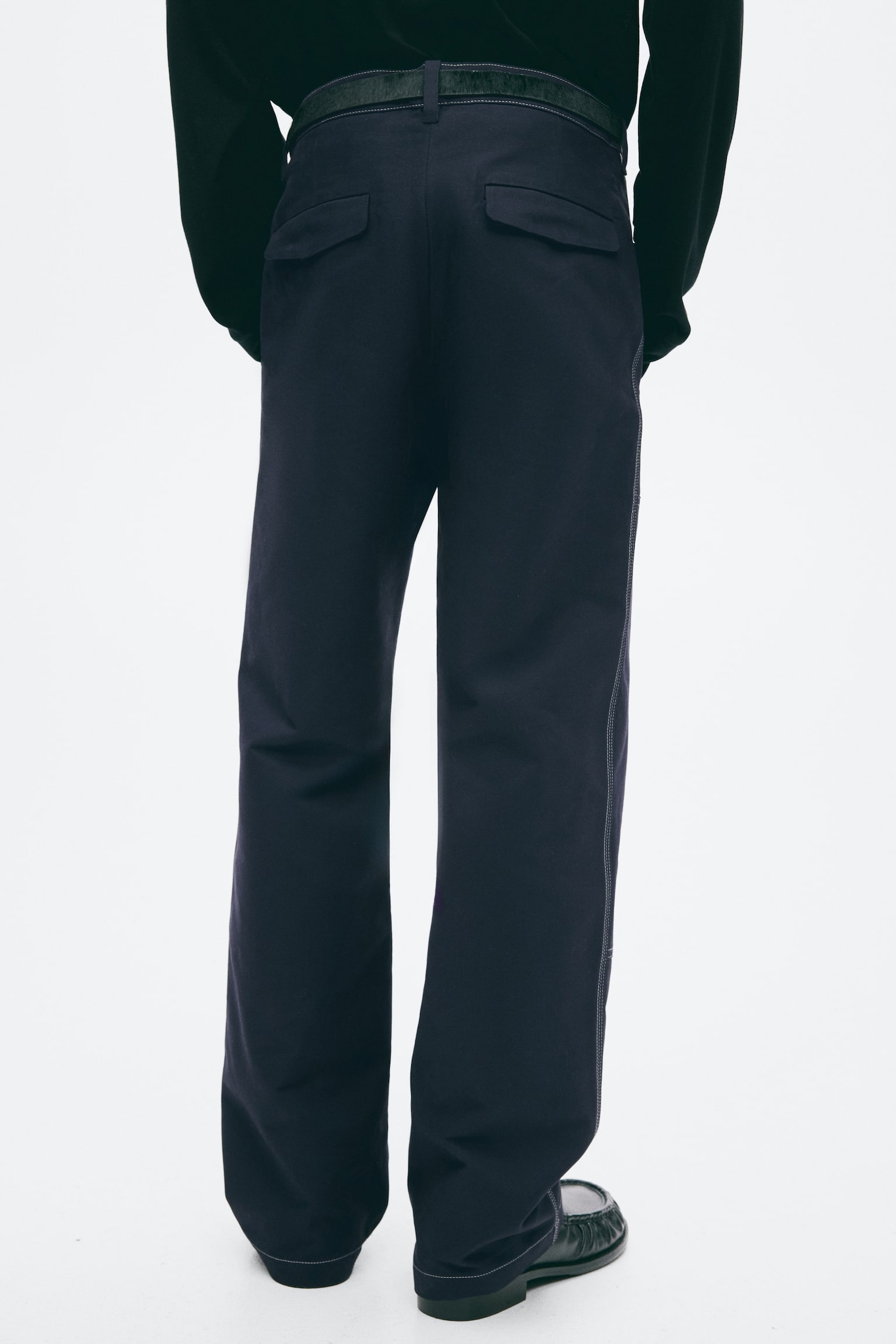 Мужские брюки H&M Loose-Fit Cotton, цвет: Тёмный джинсовый синий — фото 4