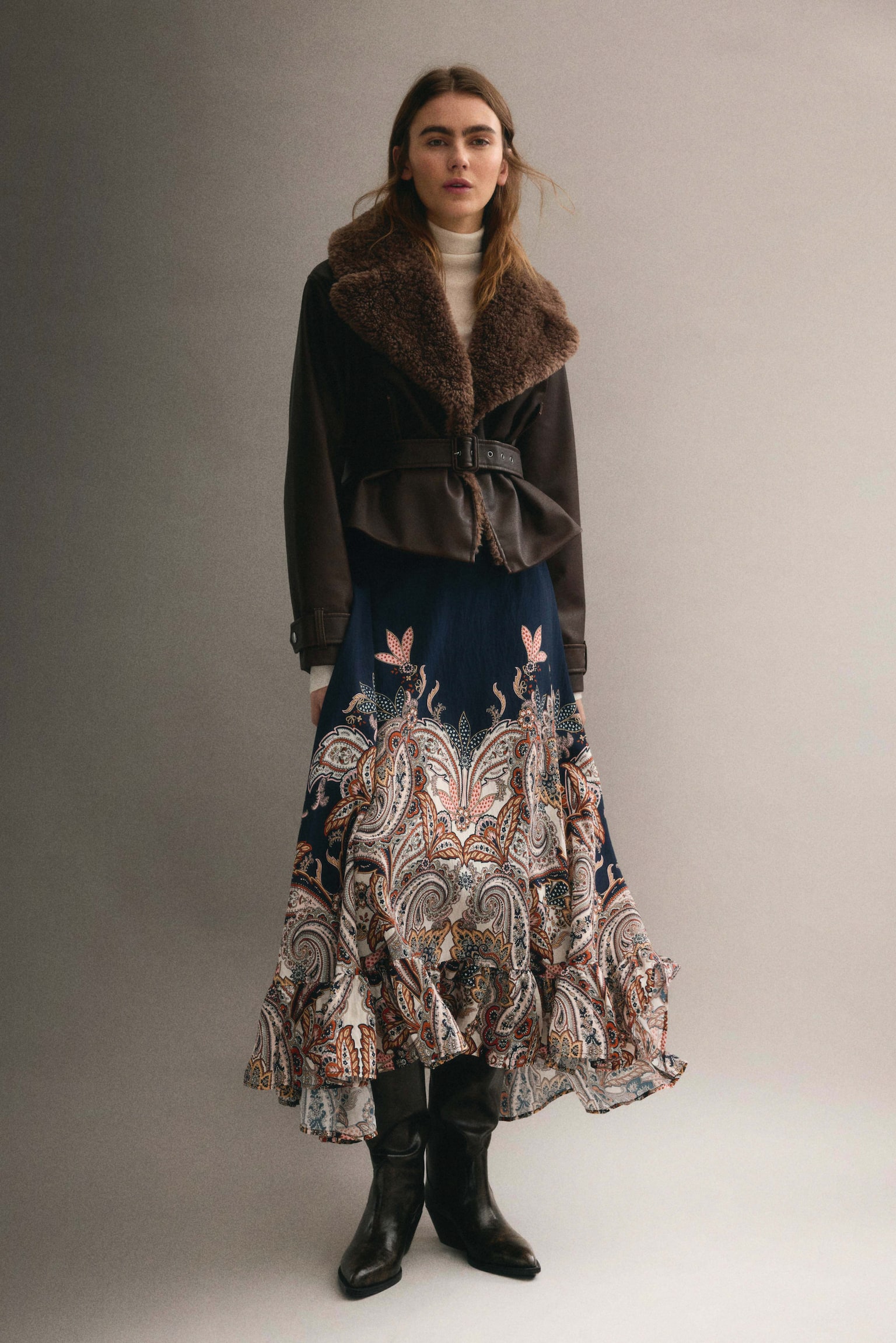 Frill-trimmed maxi skirt - Dark blue/Paisley pattern - 6