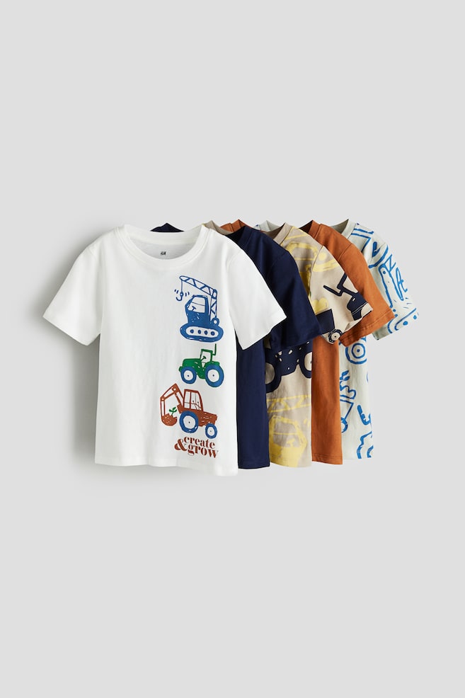 5-pack jersey T-shirts - White/Vehicles/Bright blue/Arizona/Orange/Animals/Light blue/Light orange/dc - 1