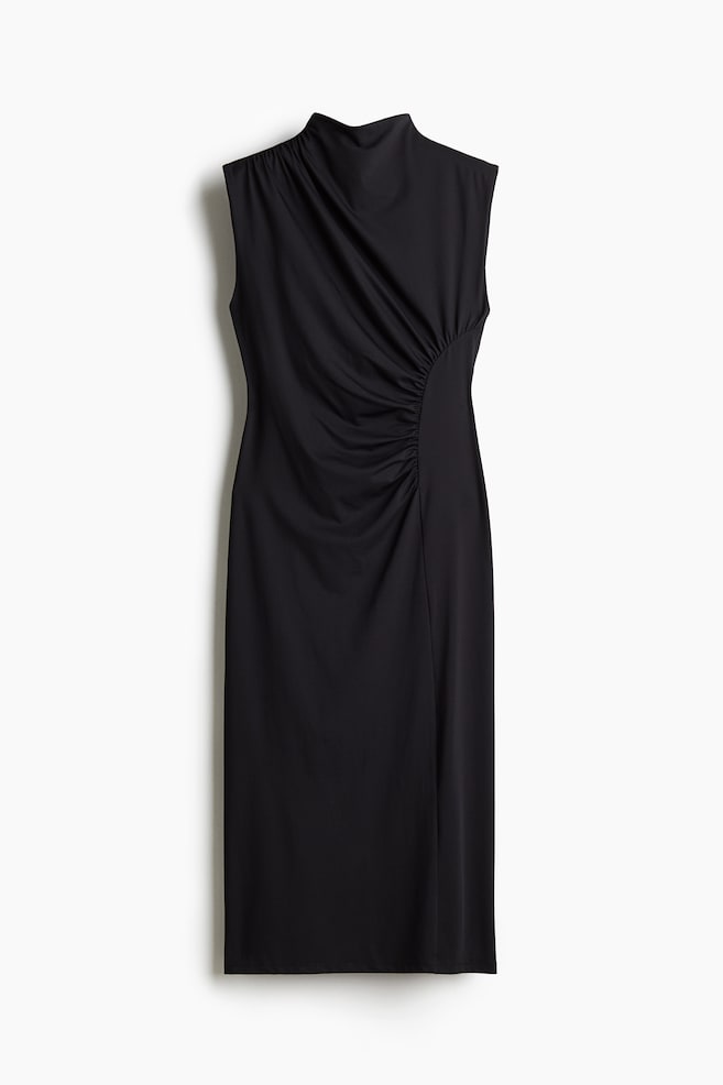 Draped turtleneck dress - Black - 1