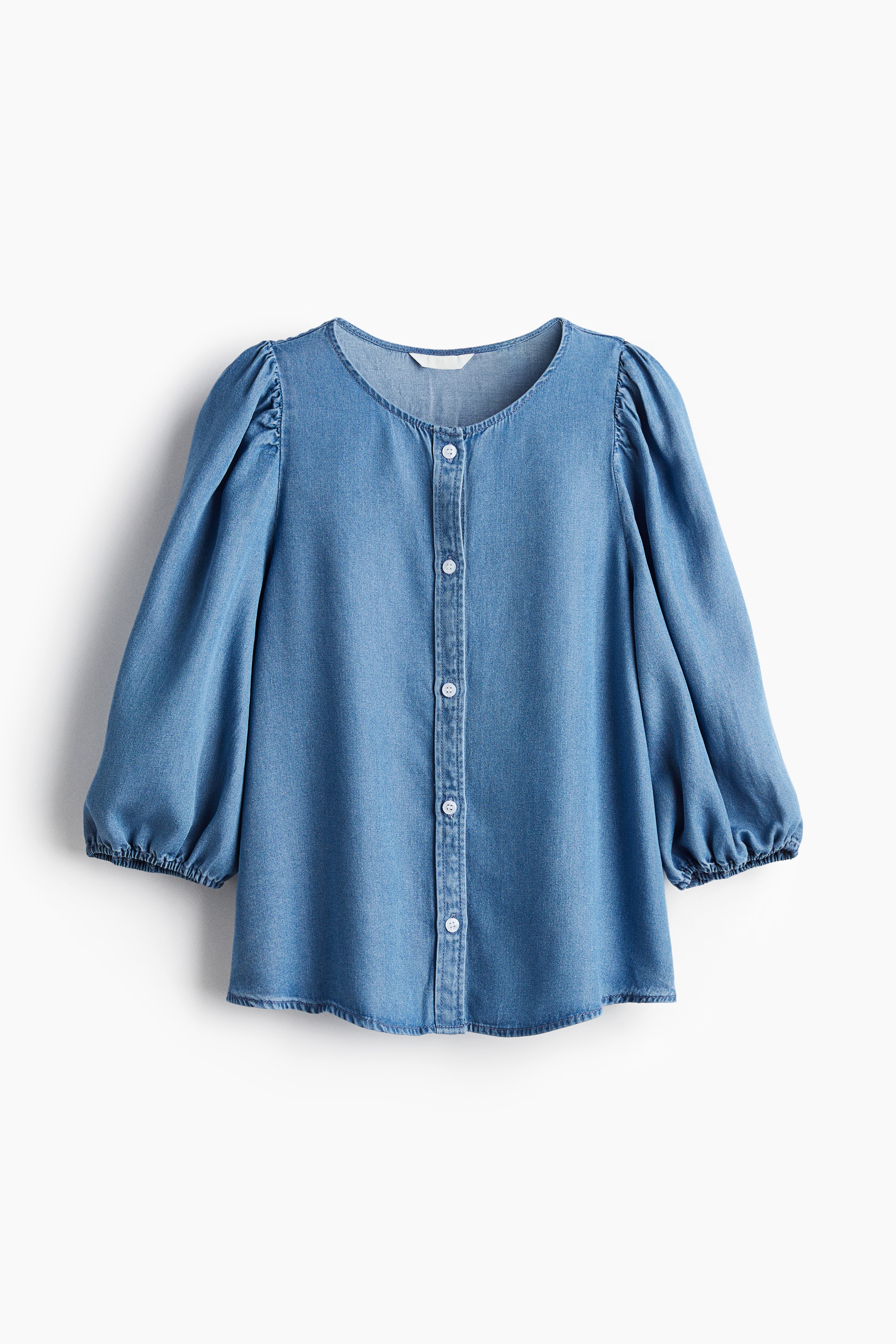 Balloon-Sleeved Denim Blouse - Denim blue/Light denim blue