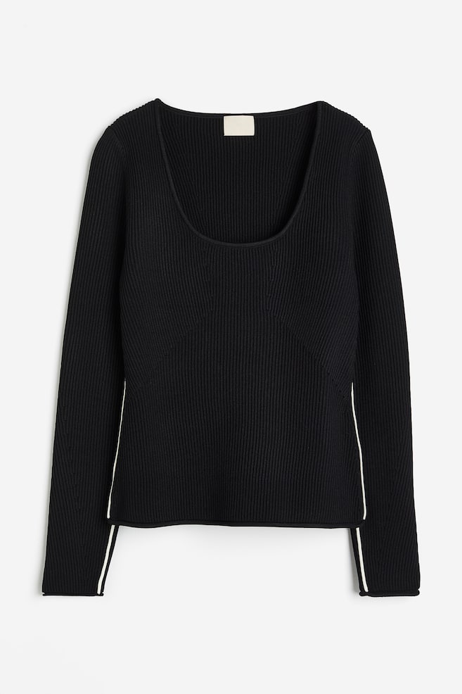 Pullover in maglia a coste - Nero/Crema - 1