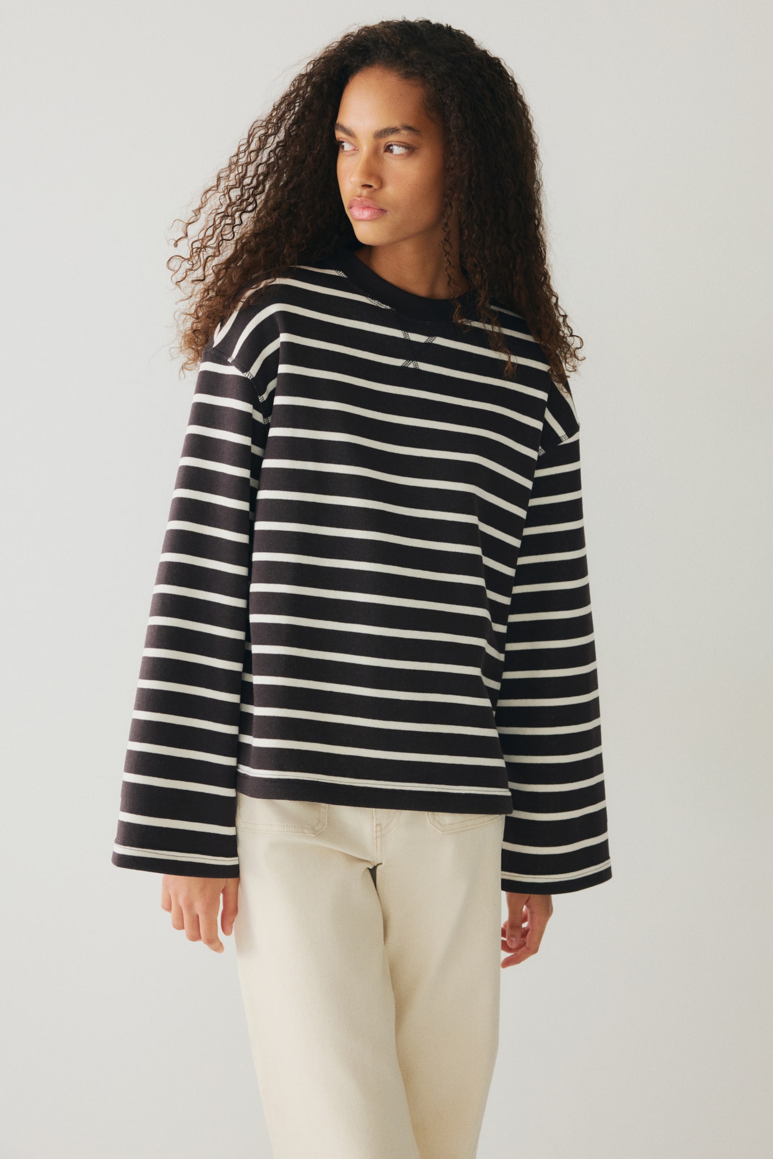 Oversized sweatshirt - Dark brown/Striped/Navy blue/Light grey marl - 1