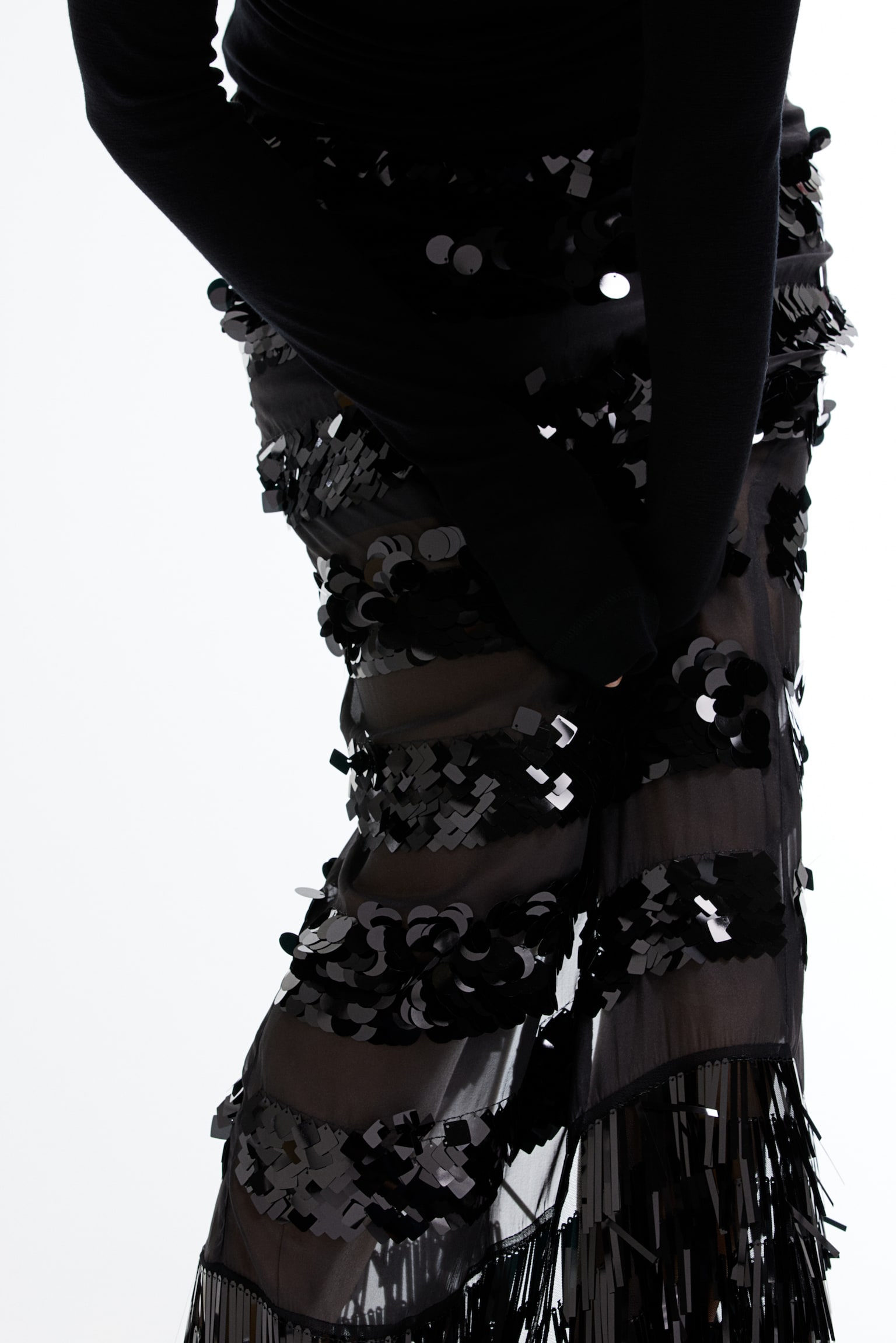 Long sequined skirt - Black - 4