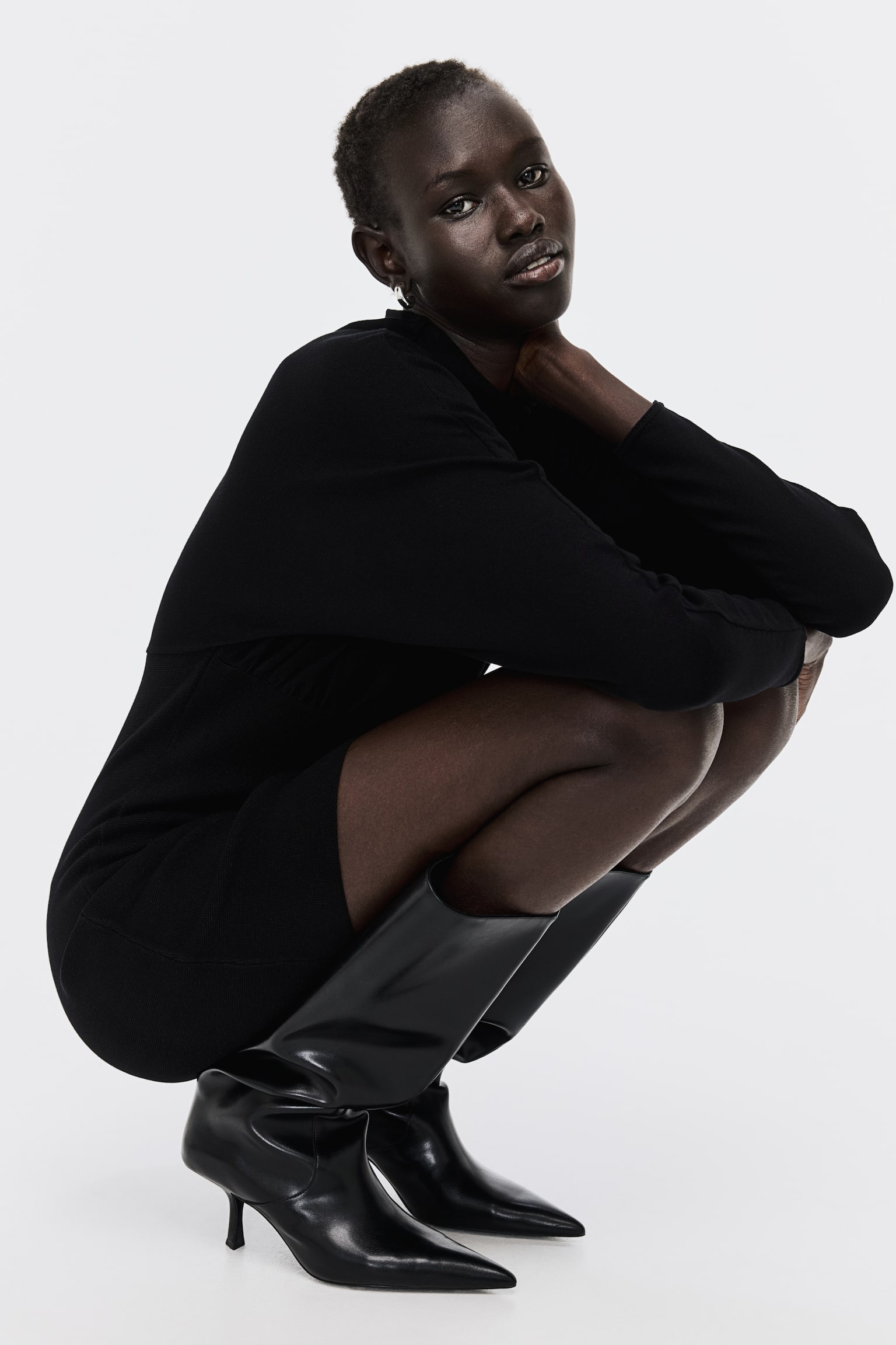 Женское платье H&M Gathered Mock Turtleneck, цвет: Чёрный — фото 4