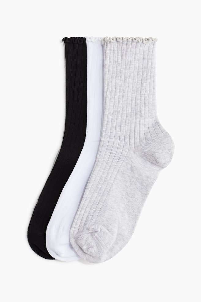 3-pack rib-knit socks - White/Black/Light grey marl/Light blue/Light beige marl - 1