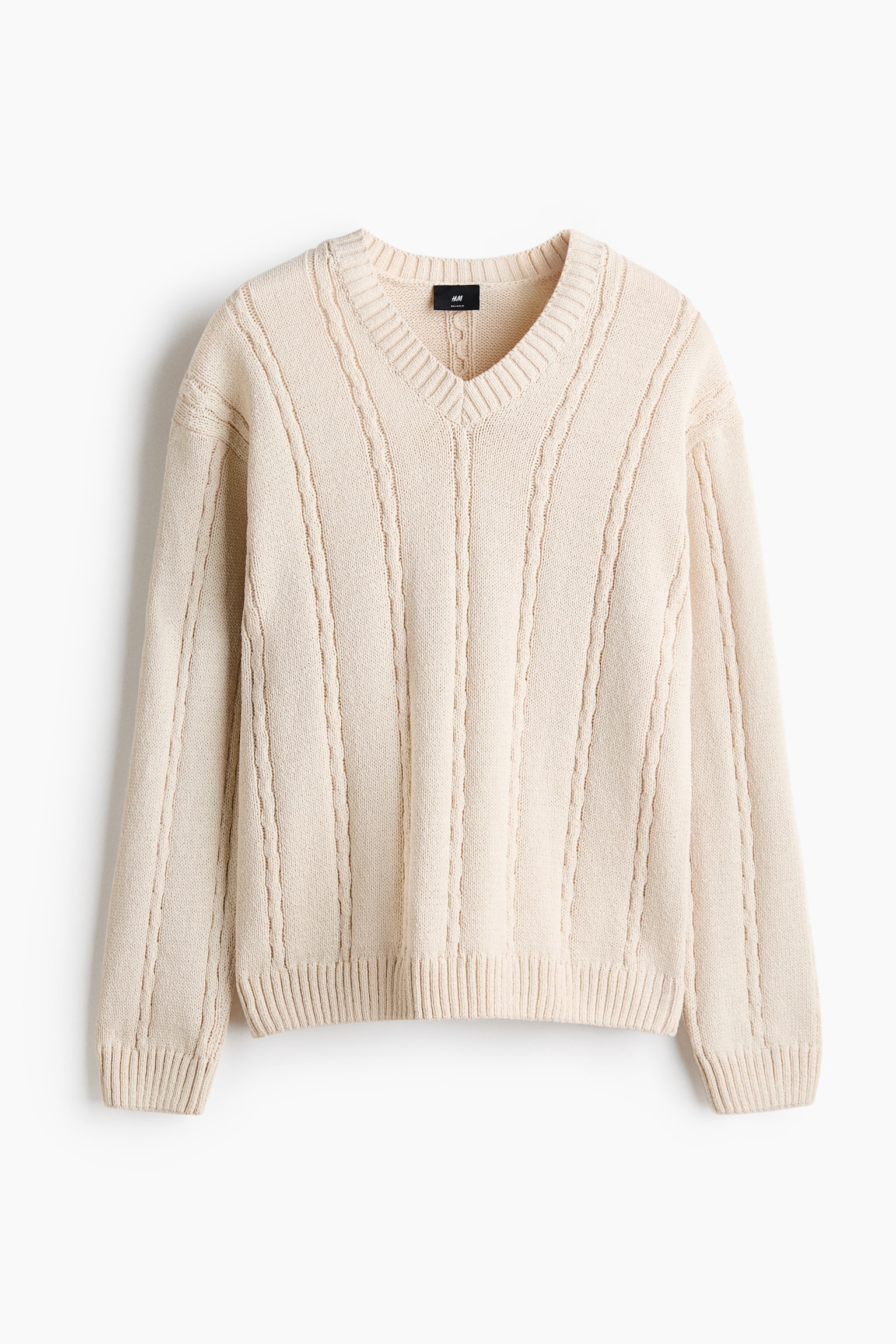 Jersey en punto trenzado Relaxed Fit - Beige claro/Gris oscuro