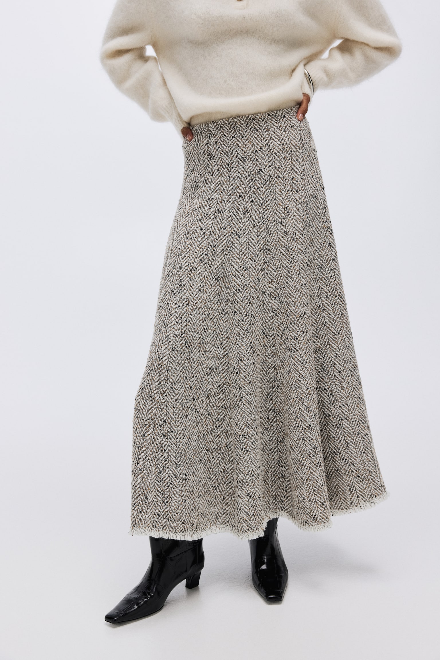 Gonna in tessuto spigato - Bianco/fantasia - 5