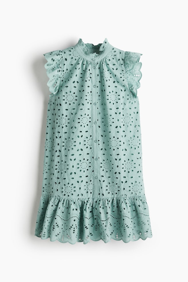Kleid mit Broderie Anglaise - Helltürkis/Weiß/Hellblau/Rot/Schwarz - 1