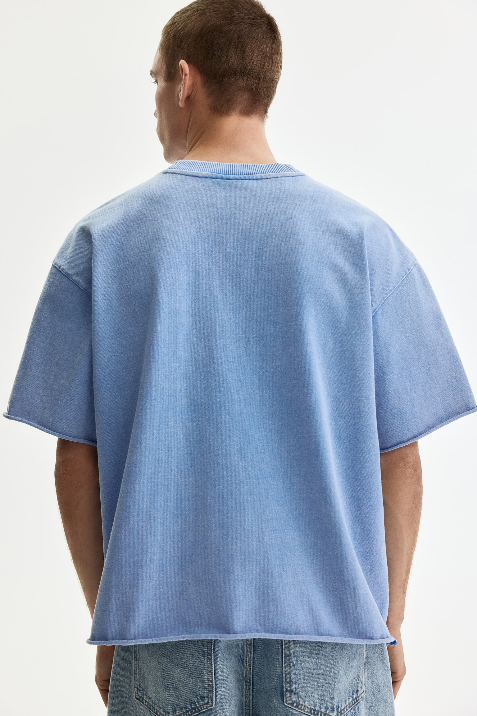 Oversized Fit Boxy-style t-shirt - Light blue/Dark brown/White - 3