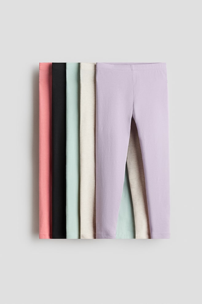 5er-Pack Jerseyleggings - Helllila/Mintgrün/Schwarz/Grau/Rosa/Rosa/Leopardenmuster - 1