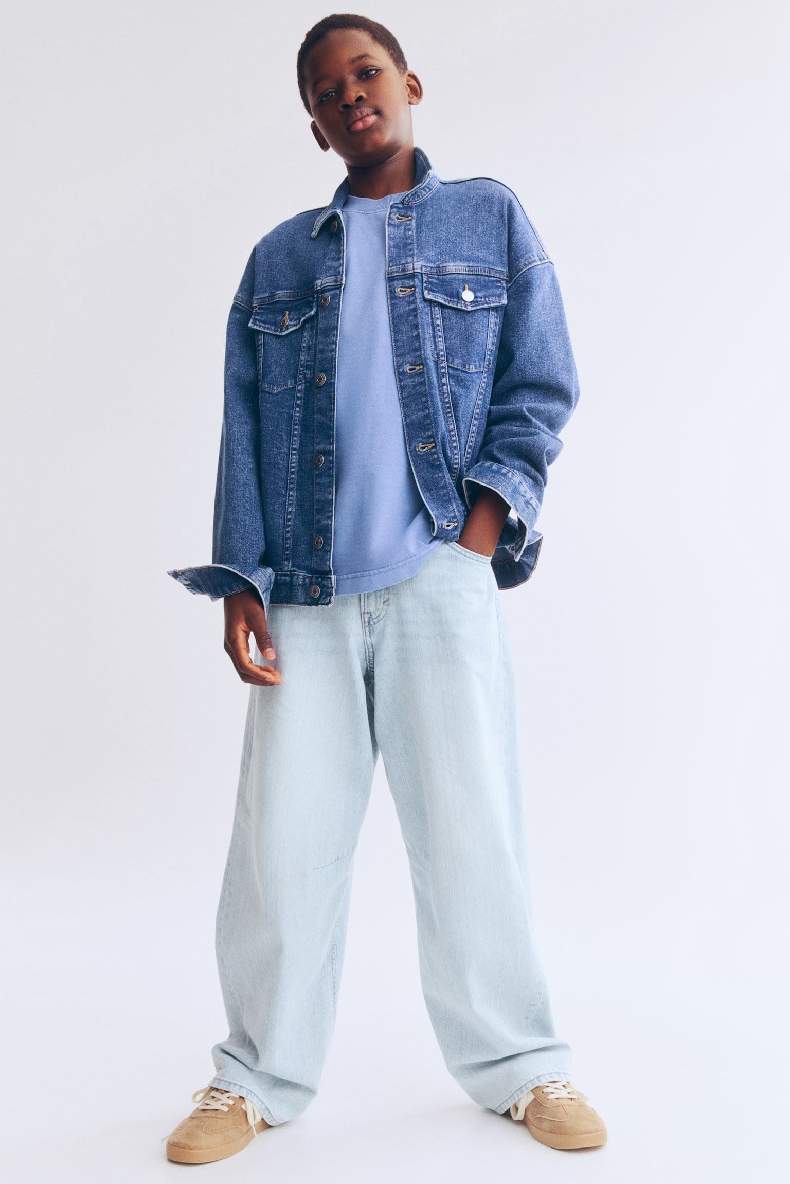 Barrel-leg jeans - Light denim blue/Black/Denim blue - 1