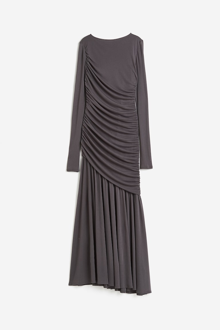 knee length dresses for ladies Grey Cotton Jersey Waist Tie Maxi Soleia Dress  SABO