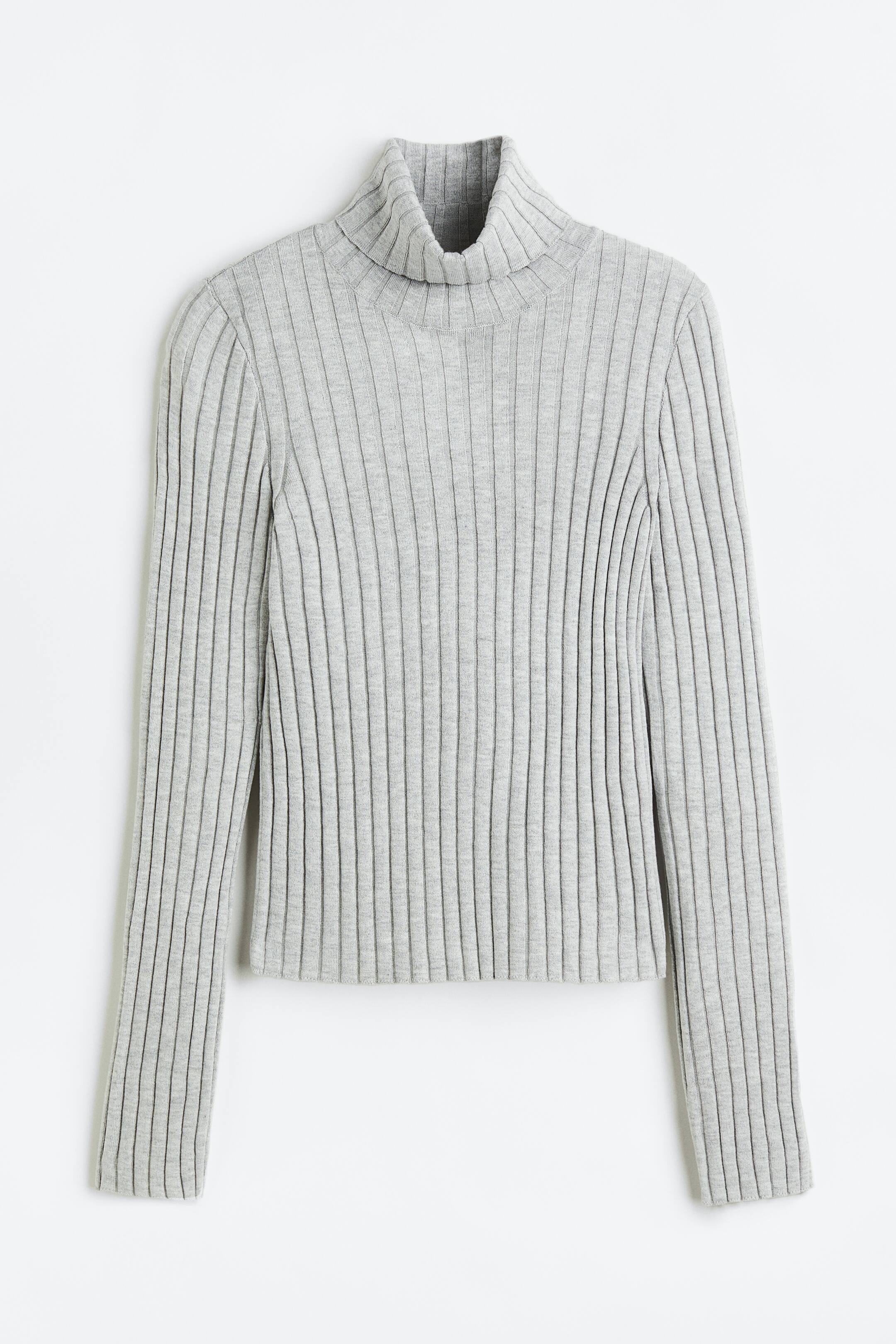 View larger image: Rib-knit polo-neck top - Light grey - Ladies | H&M 1