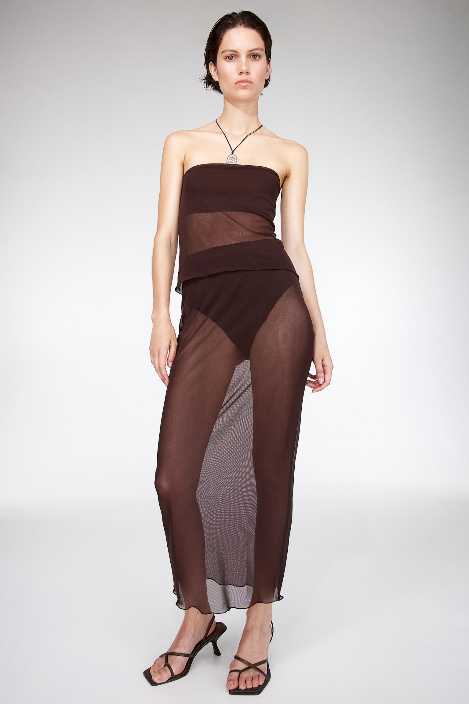 Sheer mesh skirt - Dark brown - 5