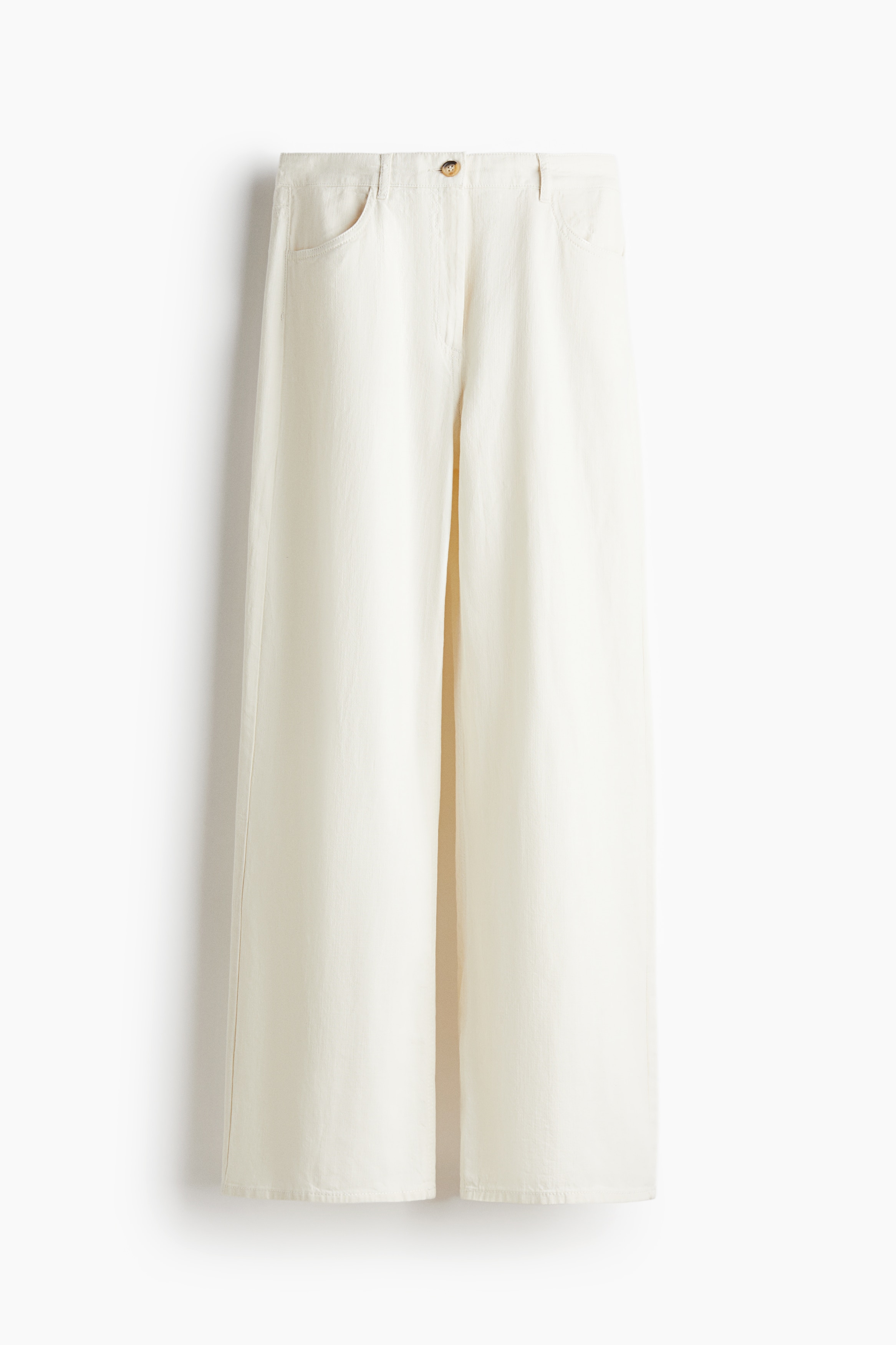 棉質寬管褲 - 白色/米色