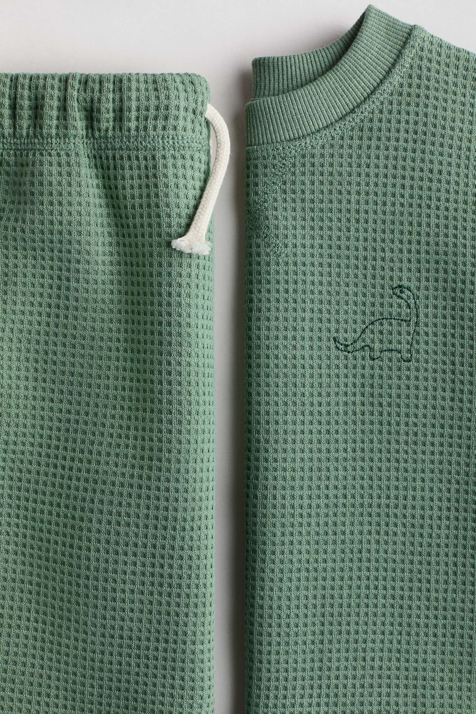 2-piece embroidered waffled set - Green/Dinosaur - 2
