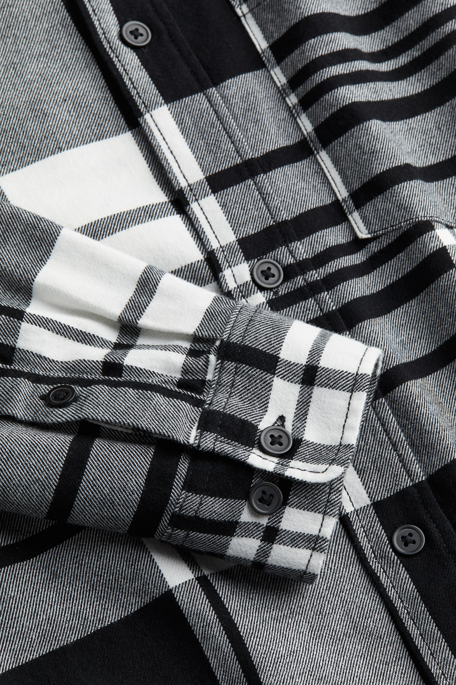 Relaxed Fit Flannel Shirt - Black/White check - 2