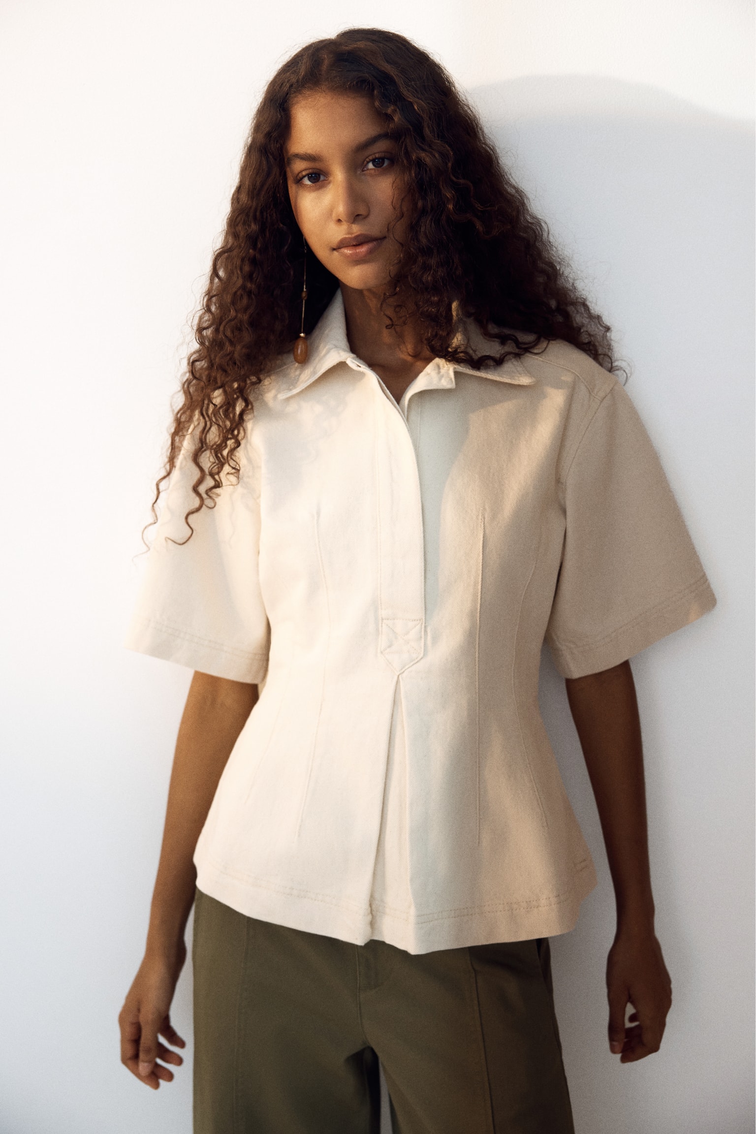 Waisted denim shirt - Light beige/Dark denim blue/Denim blue - 5