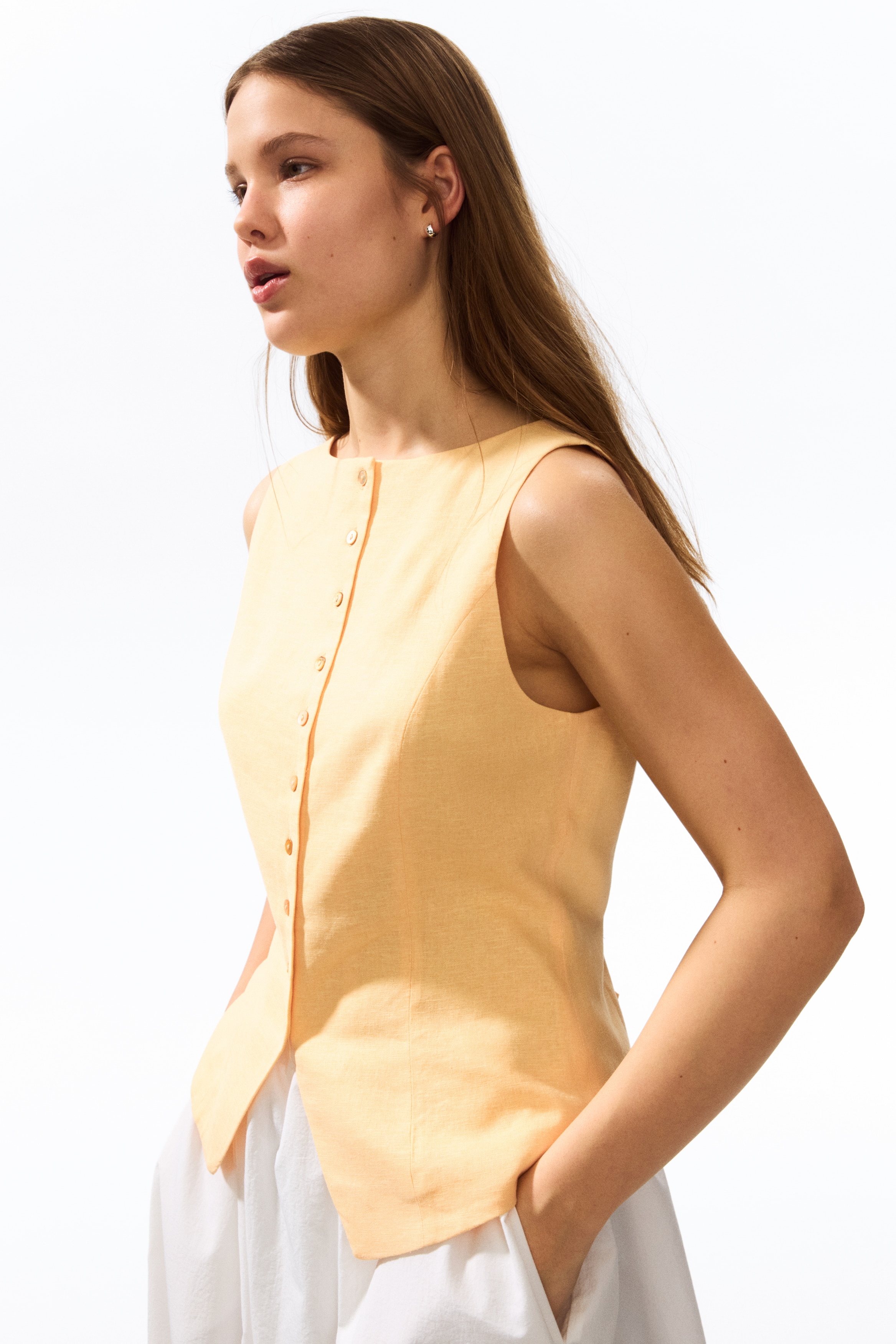 Vestă din amestec de in - Galben/Black