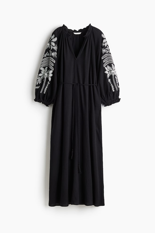 Besticktes Baumwollkleid - Schwarz - 1