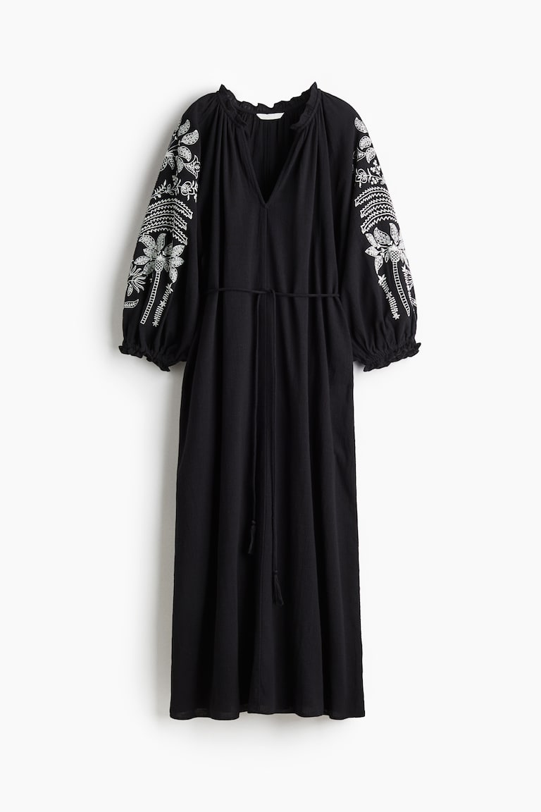 Abito Lungo Oversize GGUHHU In Cotone Nero - Maniche Lunghe Con Bottoni E Tasche Laterali, Taglia M