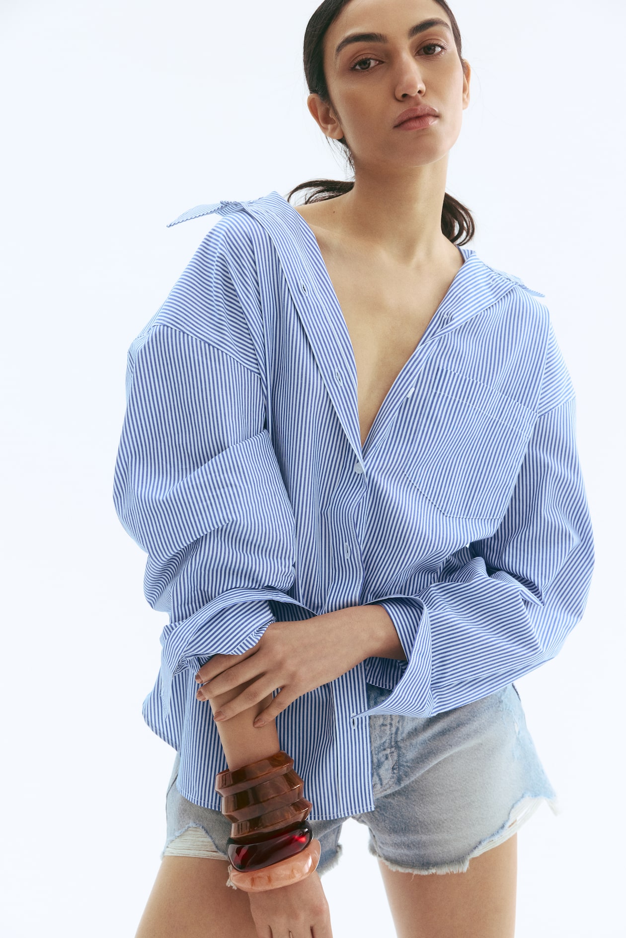 Chemise oversize en popeline de coton - Bleu/rayures blanches - FEMME | H&M FR