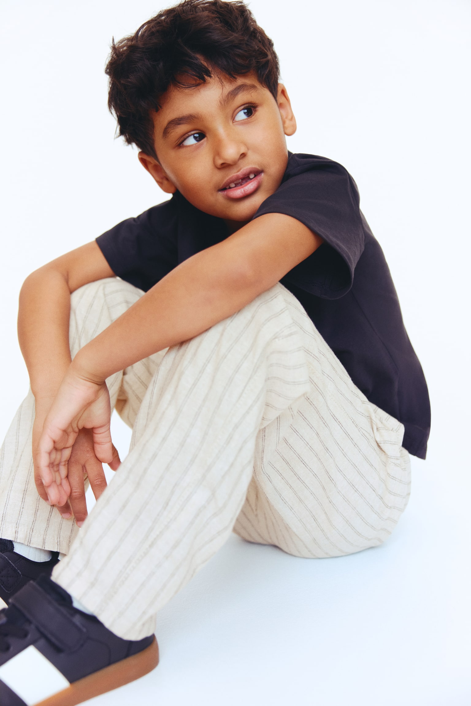 Spodnie z domieszką lnu 2-pak - Jasnobeżowy/Paski - 5