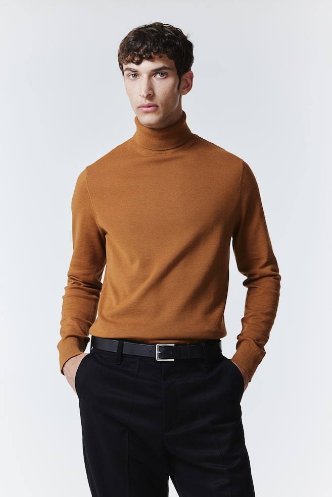 Slim Fit Fine-knit polo-neck jumper - Brown/White/Black/Brown marl/dc - 1