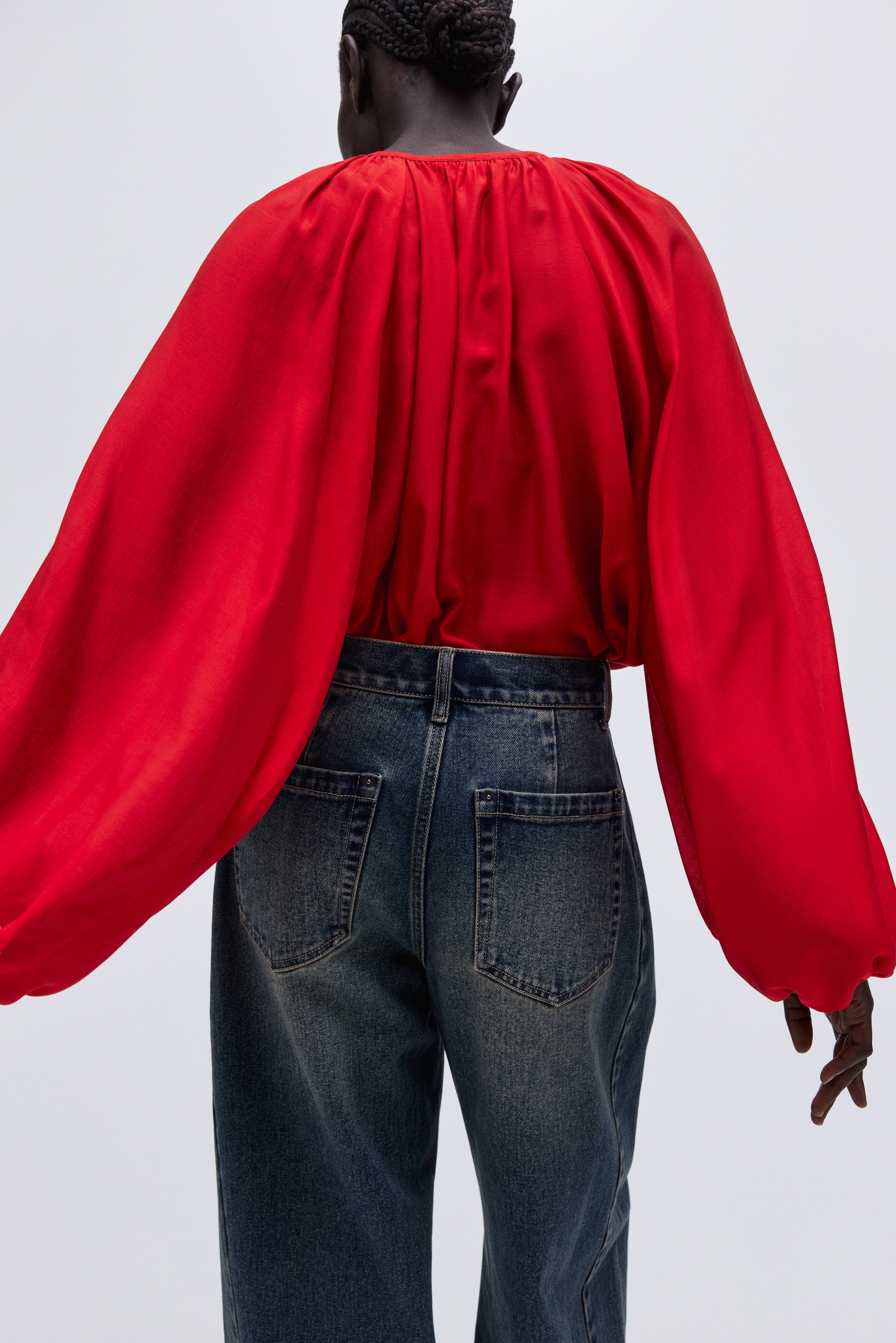 Ladies - Bright red Balloon-sleeved blouse - Size: M  - H&M