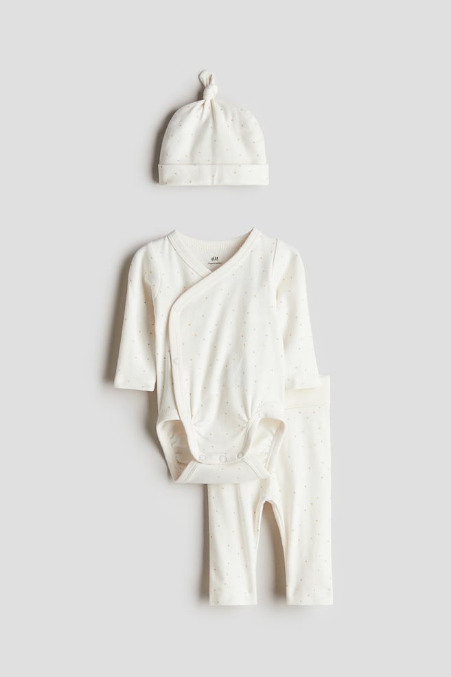 3-piece cotton jersey set - Cream/Spotted - 1