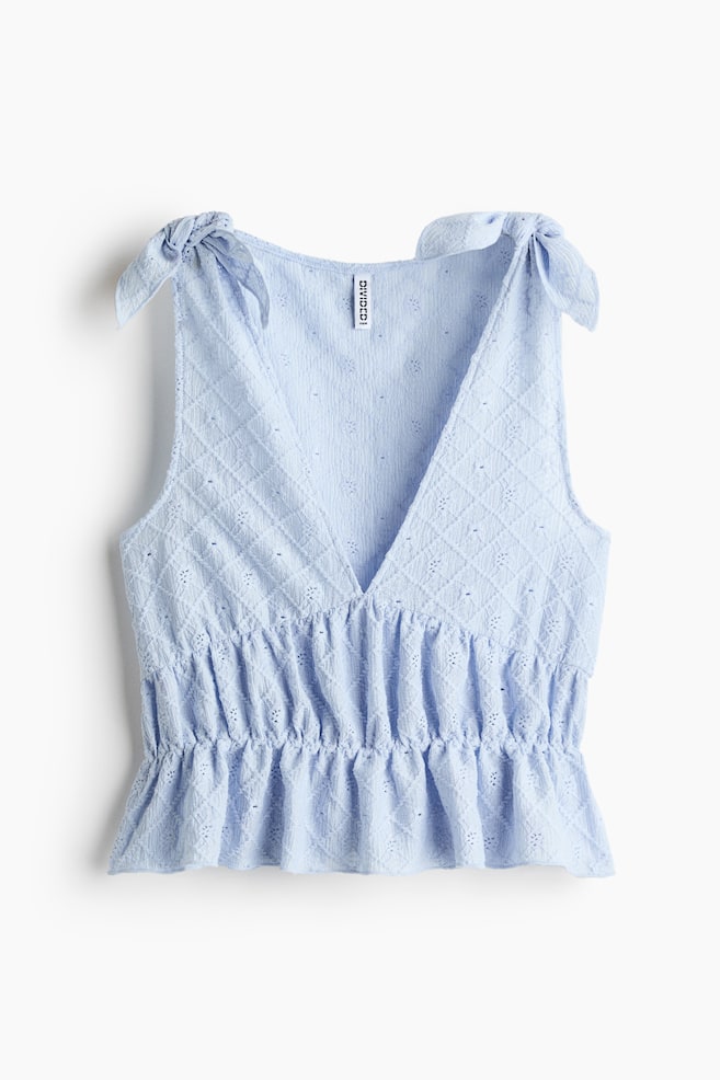 Pointelle Jersey Top - Light blue/White - 1