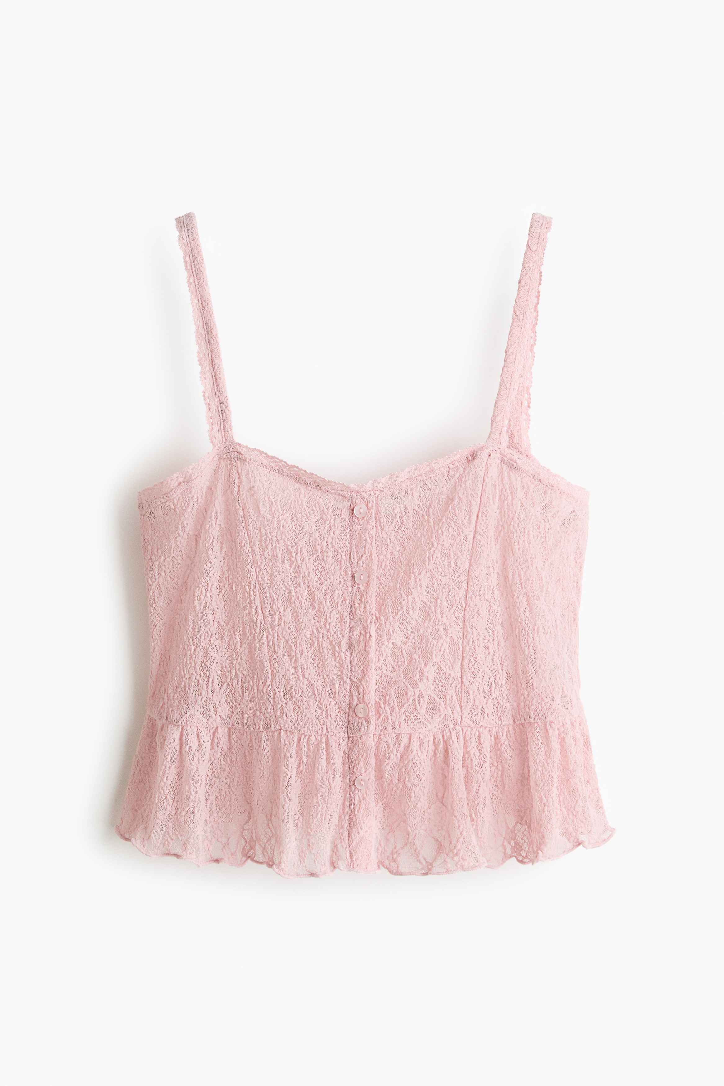 Short lace strappy top - Light pink/White