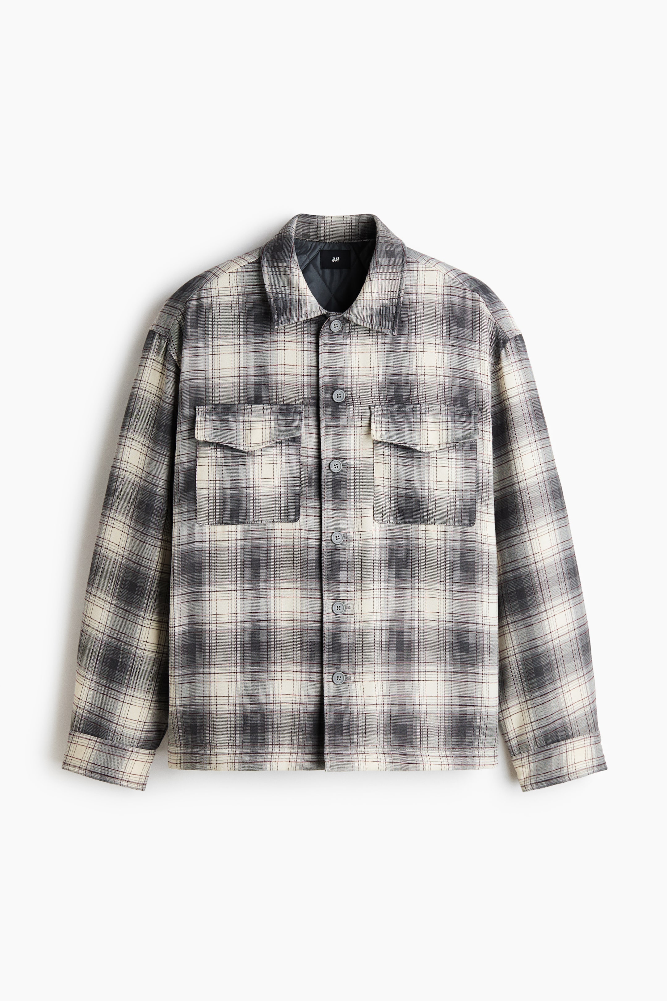이미지 확대 보기: 라이트 패딩 오버셔츠 - 그레이/체크 - Men | H&M KR 5